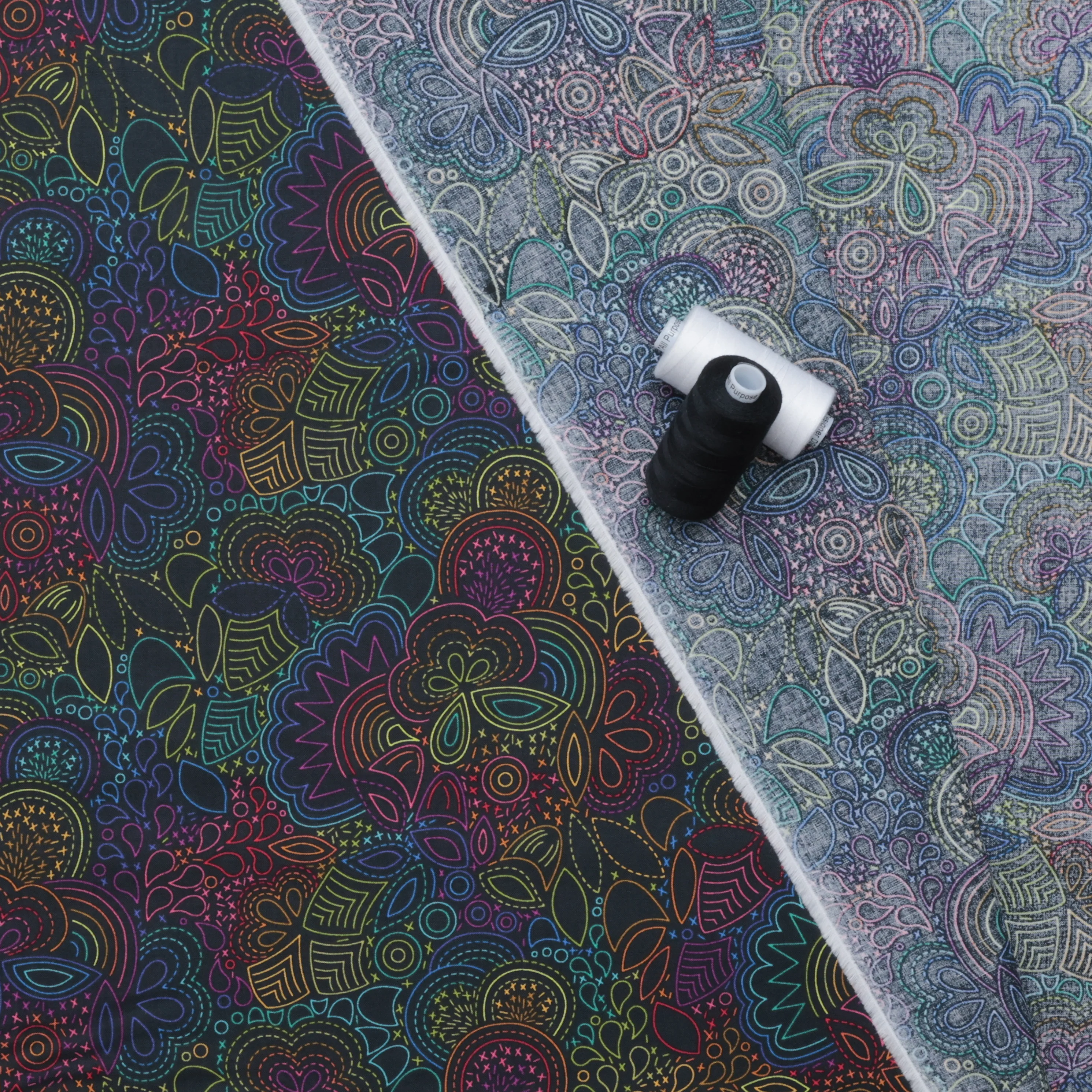 Allison Glass - Cotton - Color Wheel - Rainbow Stitched - Night - Image 3
