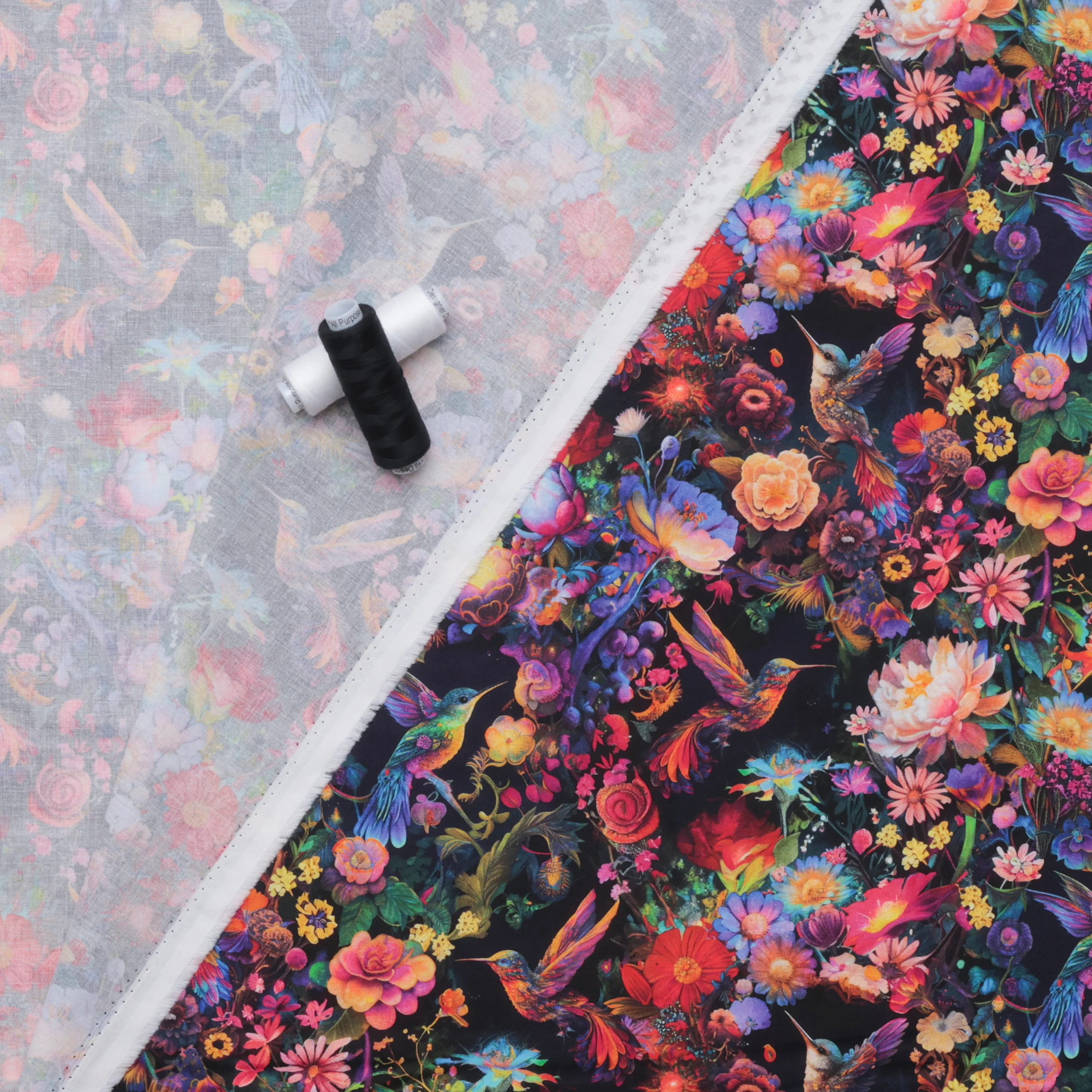Blank Quilting - Cotton - Night Garden - Hummingbirds - Black - Image 3
