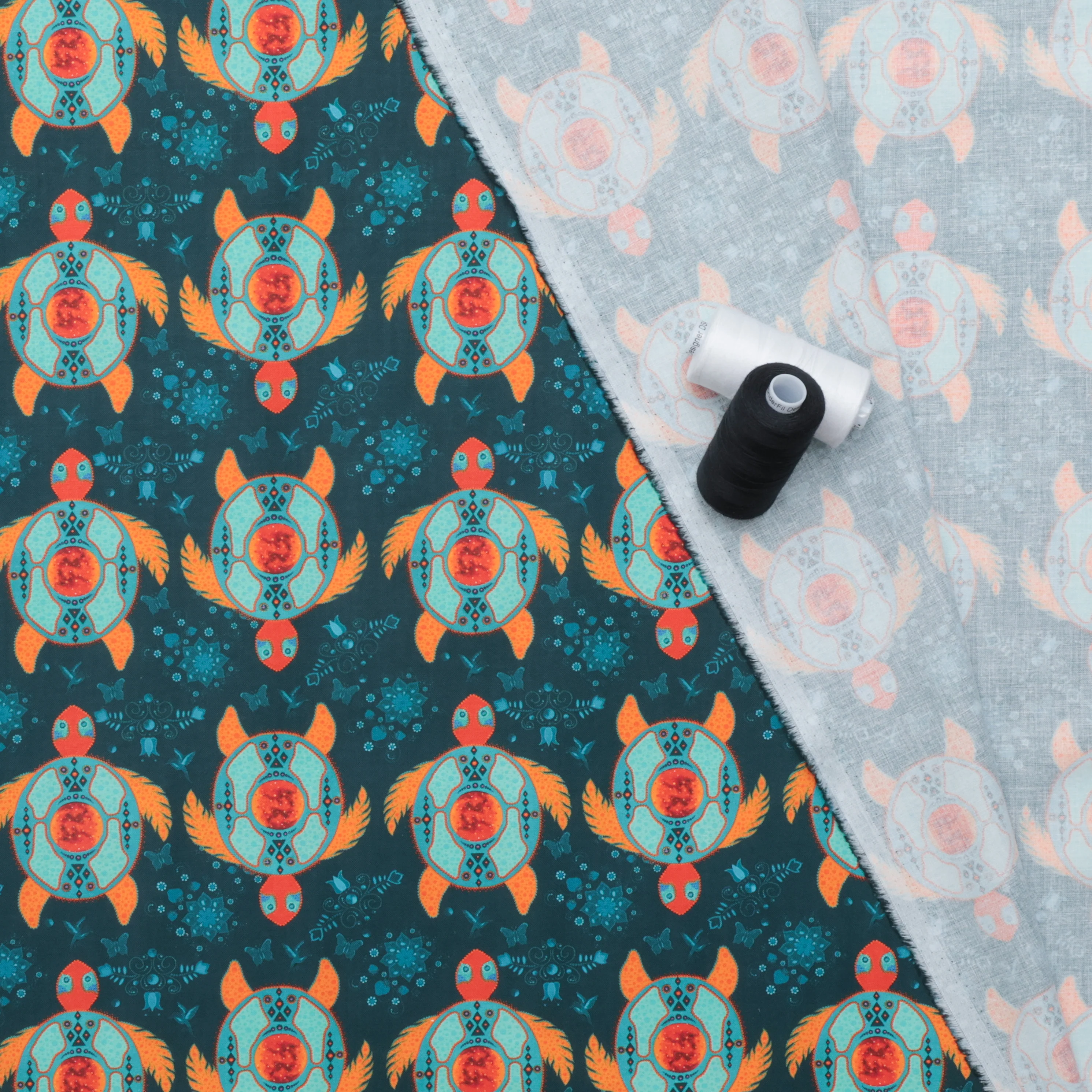 Camelot - Cotton - Truth Collection - Turtle Journey - Deep Teal - Image 3