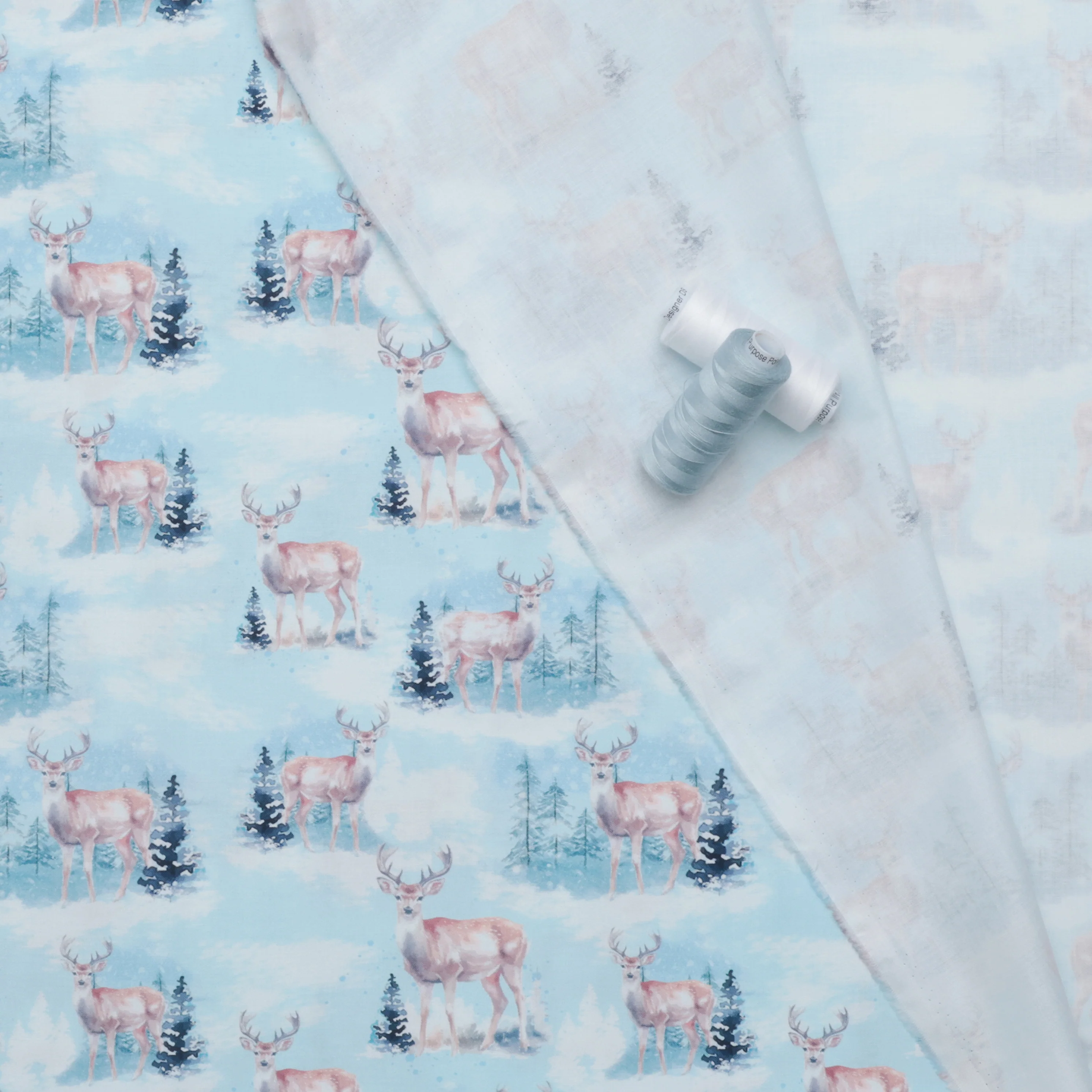 Camelot - Cotton - Winter Land - Winter Deer Scene - Light Blue - Image 3