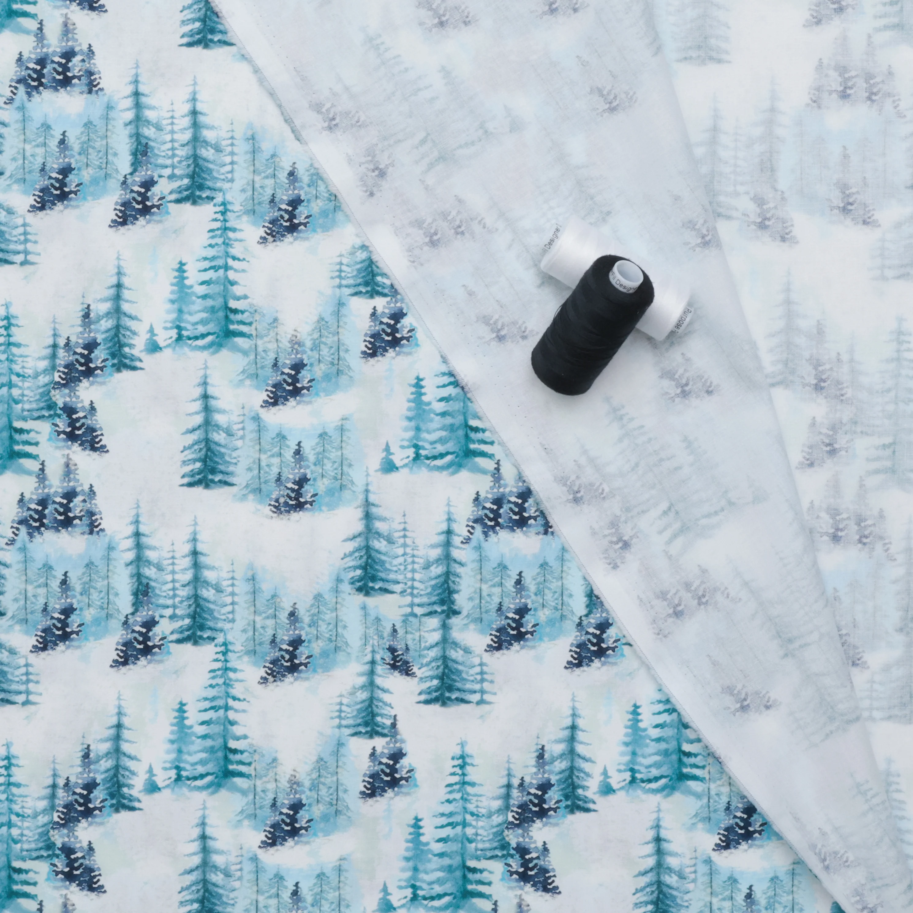 Camelot - Cotton - Winter Land - Winter Forest - Light Blue - Image 3