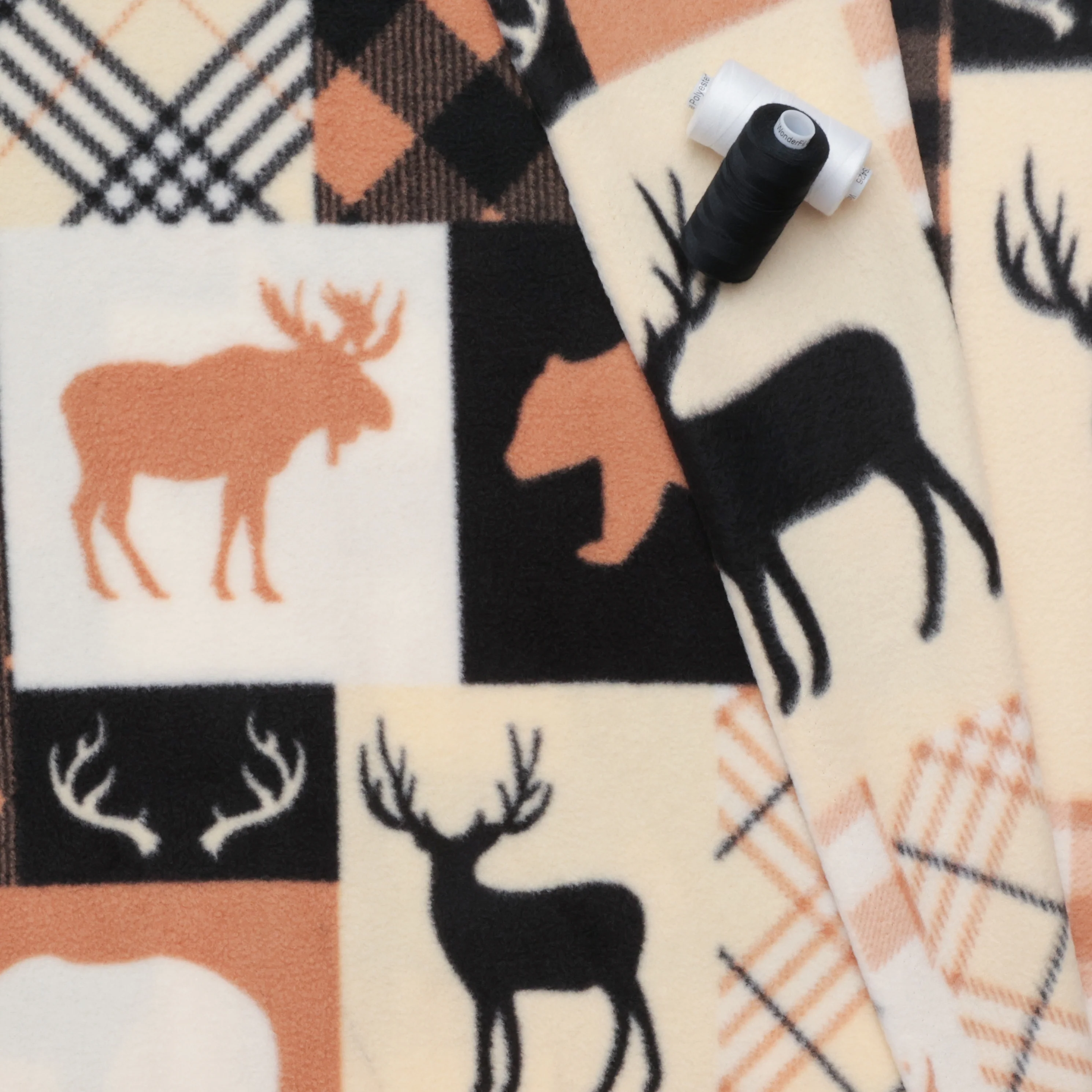 Camelot - Fleece - North of Ordinary - Woodland Patchwork - Tan - Image 3