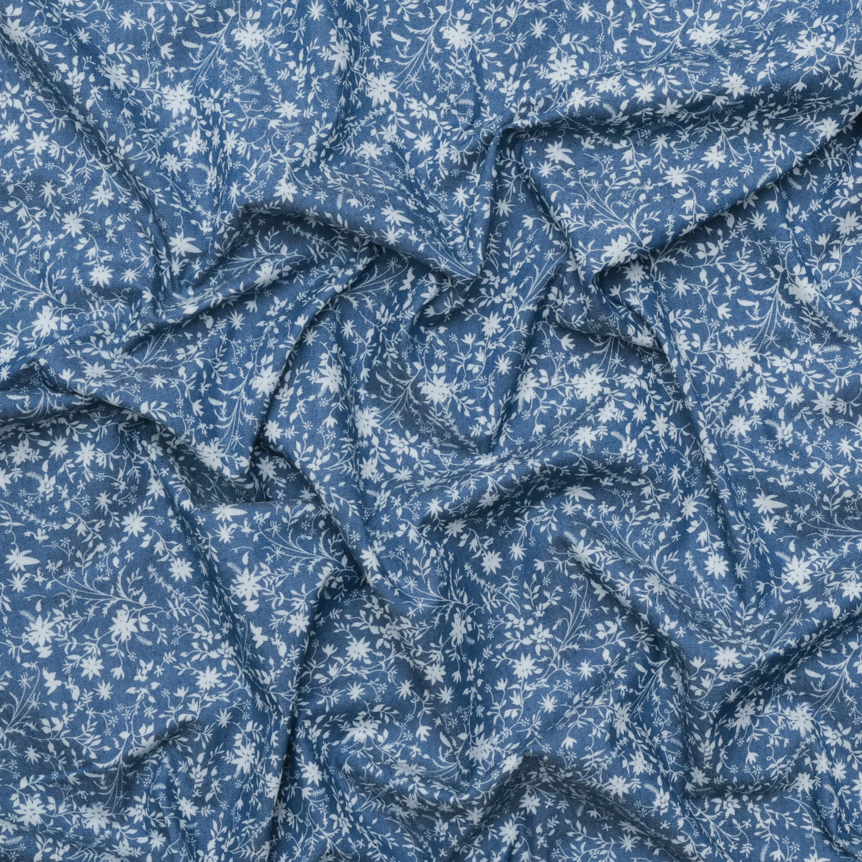 Cotton Blend - Chambray - Leaves - Dark Bue