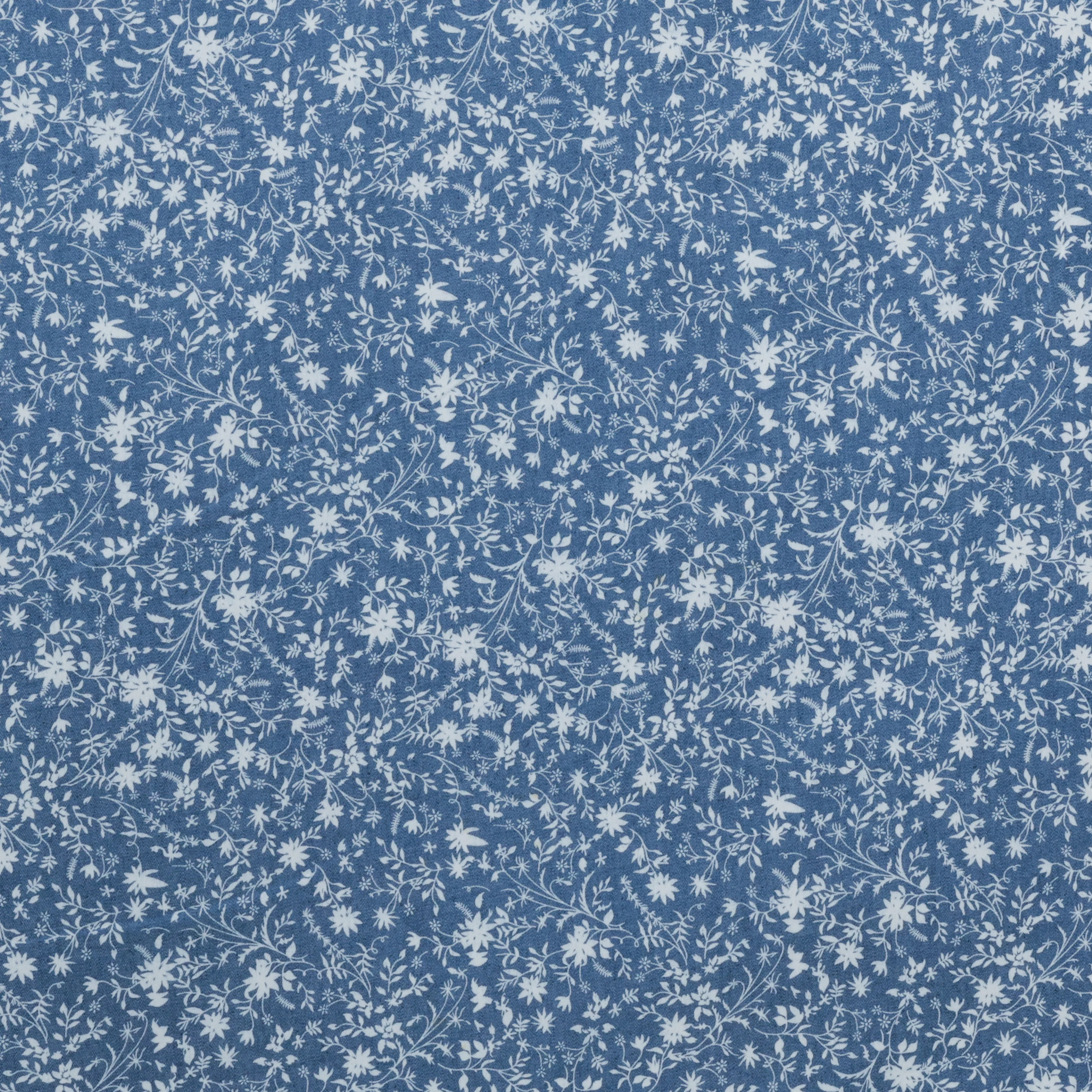 Cotton Blend - Chambray - Leaves - Dark Bue - Image 2