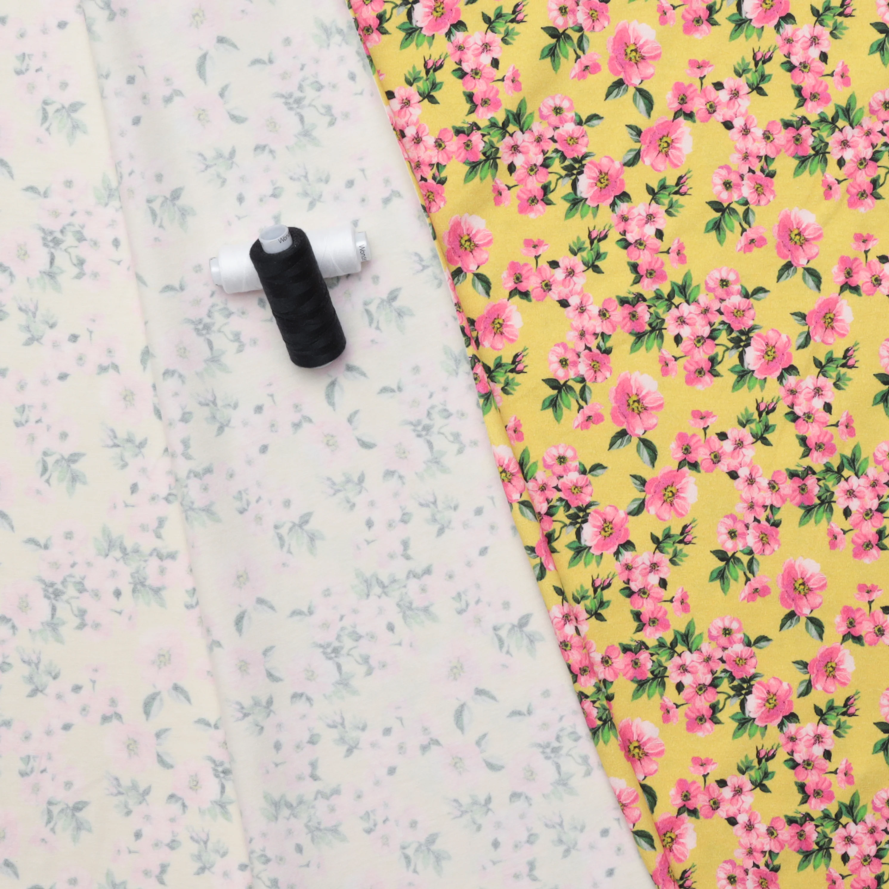Cotton Blend - Italian Jersey - Neon Florals - Yellow + Pink - Image 3
