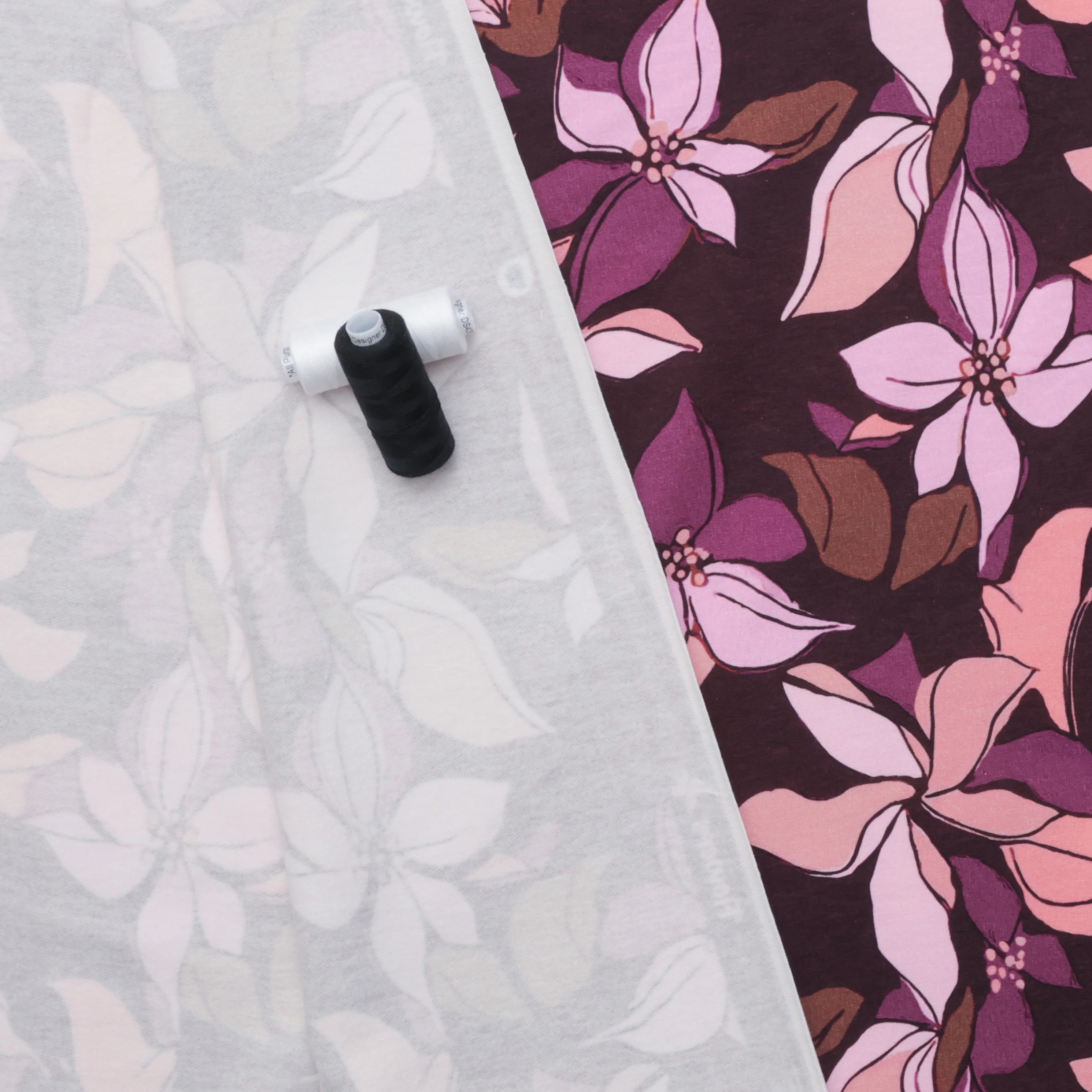 Poppy Fabrics - Cotton - Fleece Print - Digital Flowers - Burgundy - Image 3