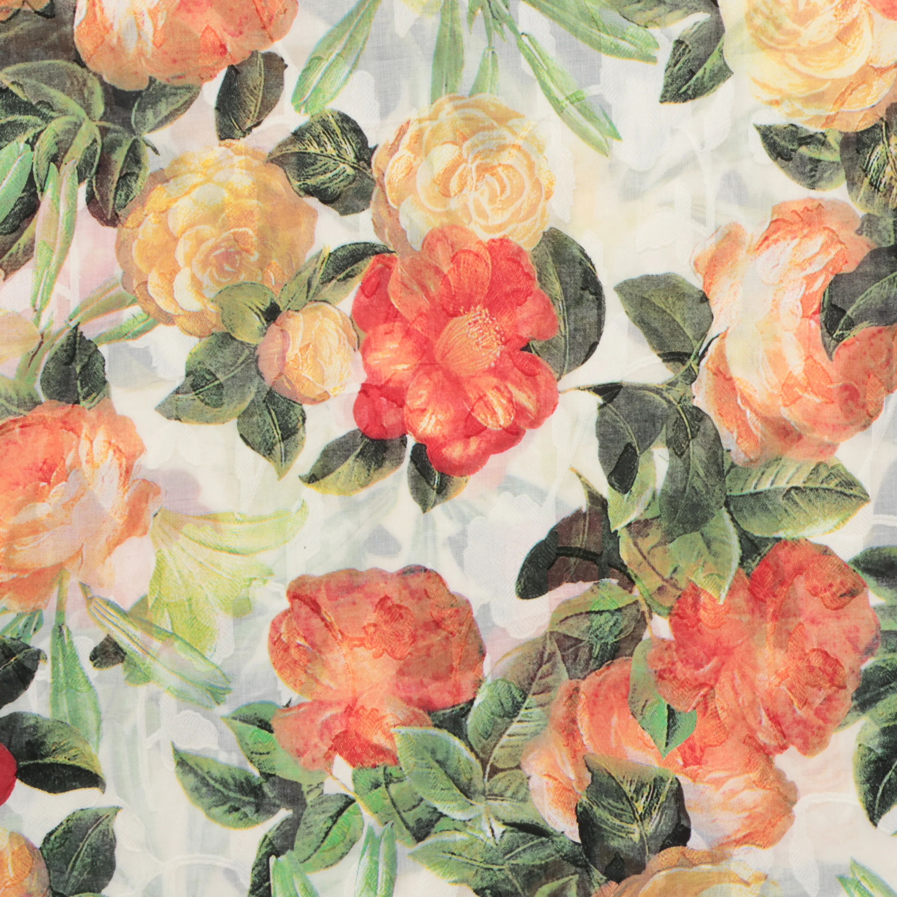 Cotton - Designer Print - Floral - Orange Green - Image 2