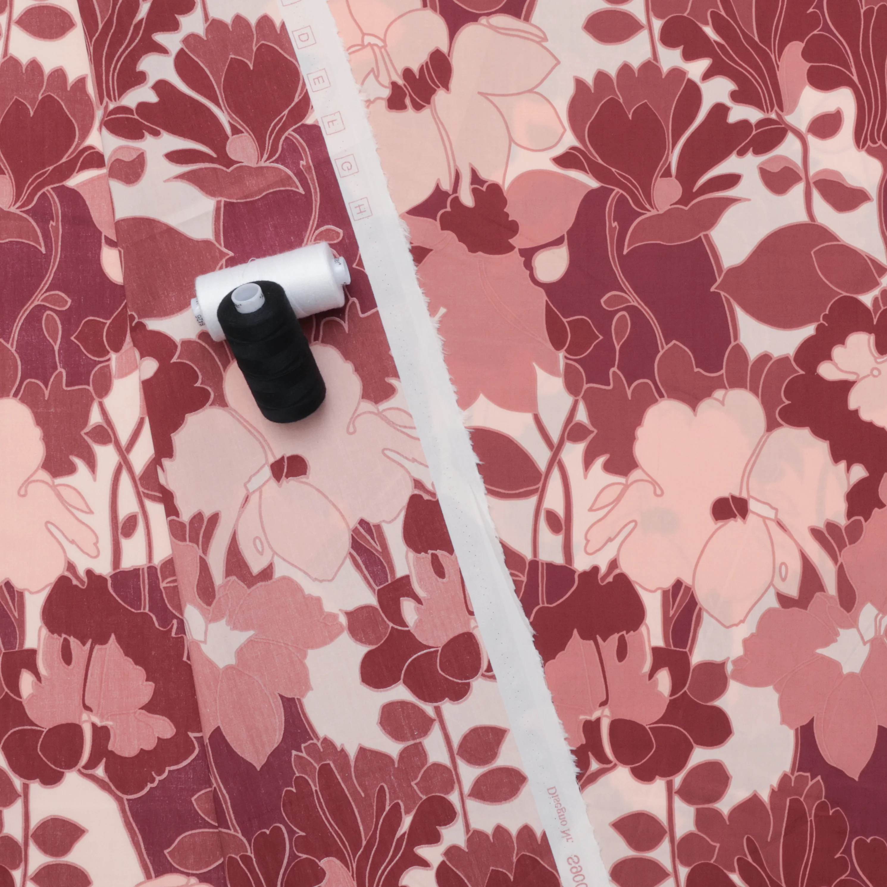 Cotton - Italian Poplin - Large Flower Print - Blush Burgundy - Image 3