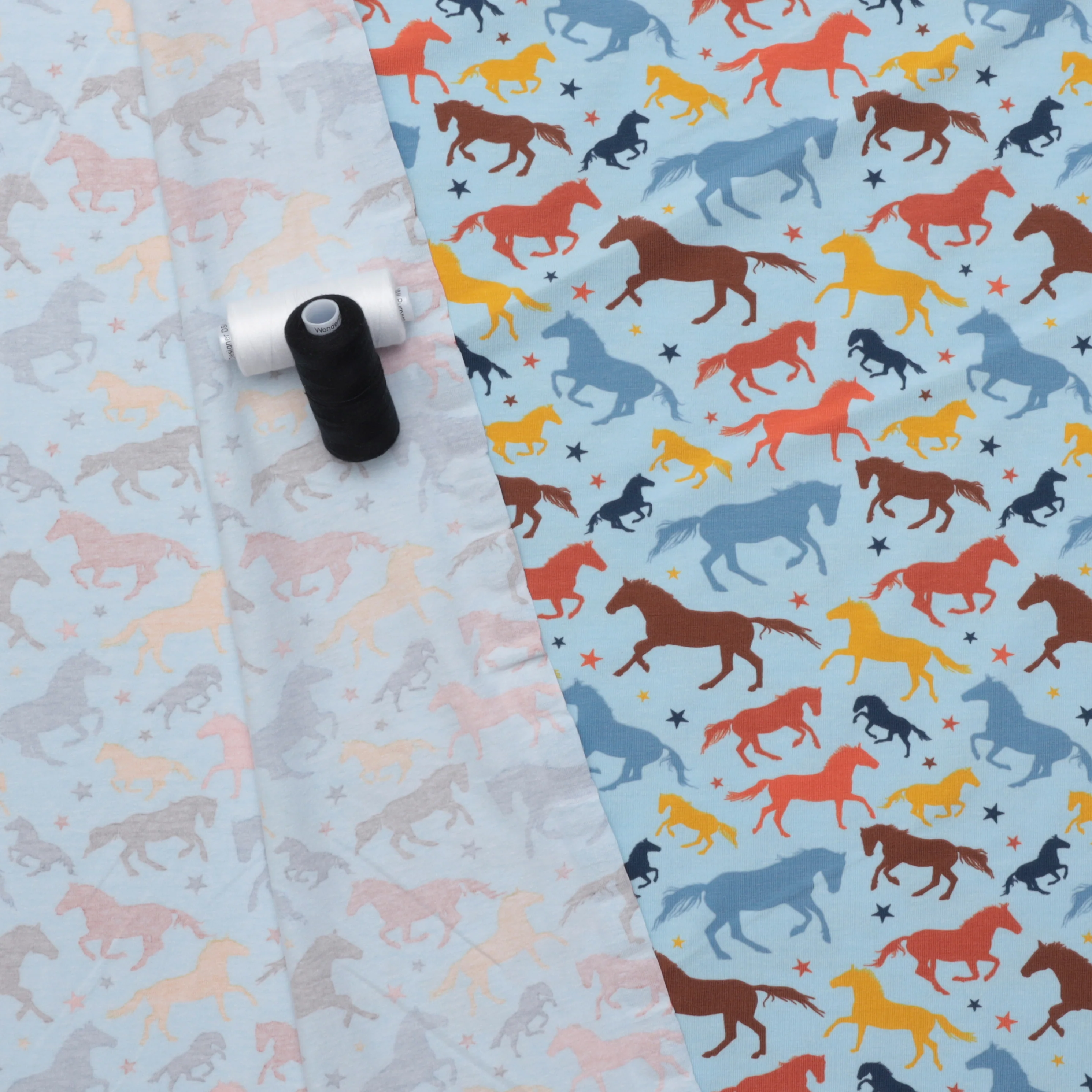 Cotton - Jersey - Horses - Blue - Image 3