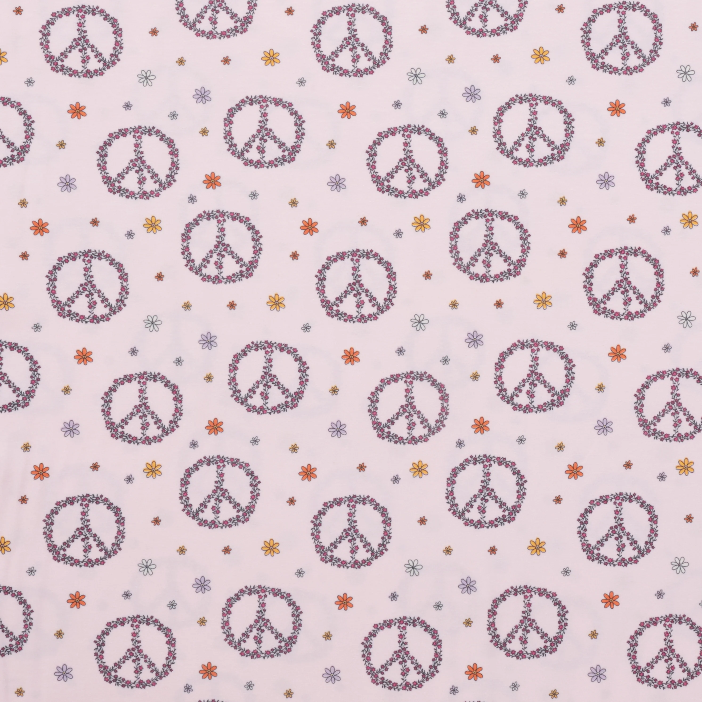 Cotton - Printed Jersey - Floral Peace Signs Pink - Image 2