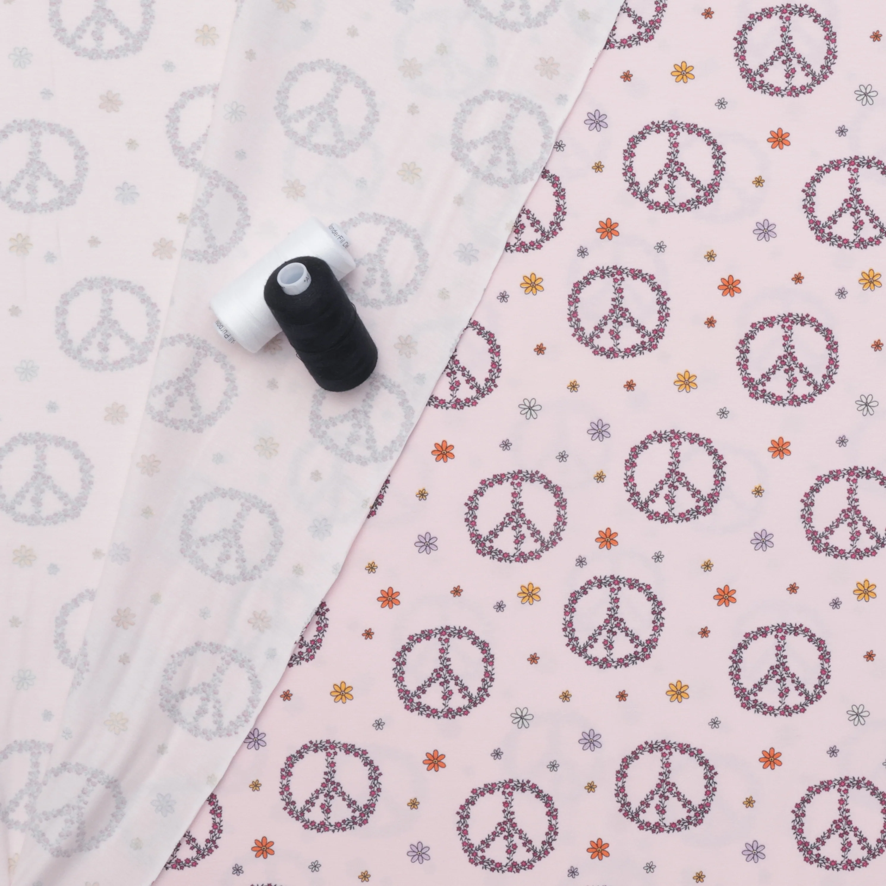 Cotton - Printed Jersey - Floral Peace Signs Pink - Image 3