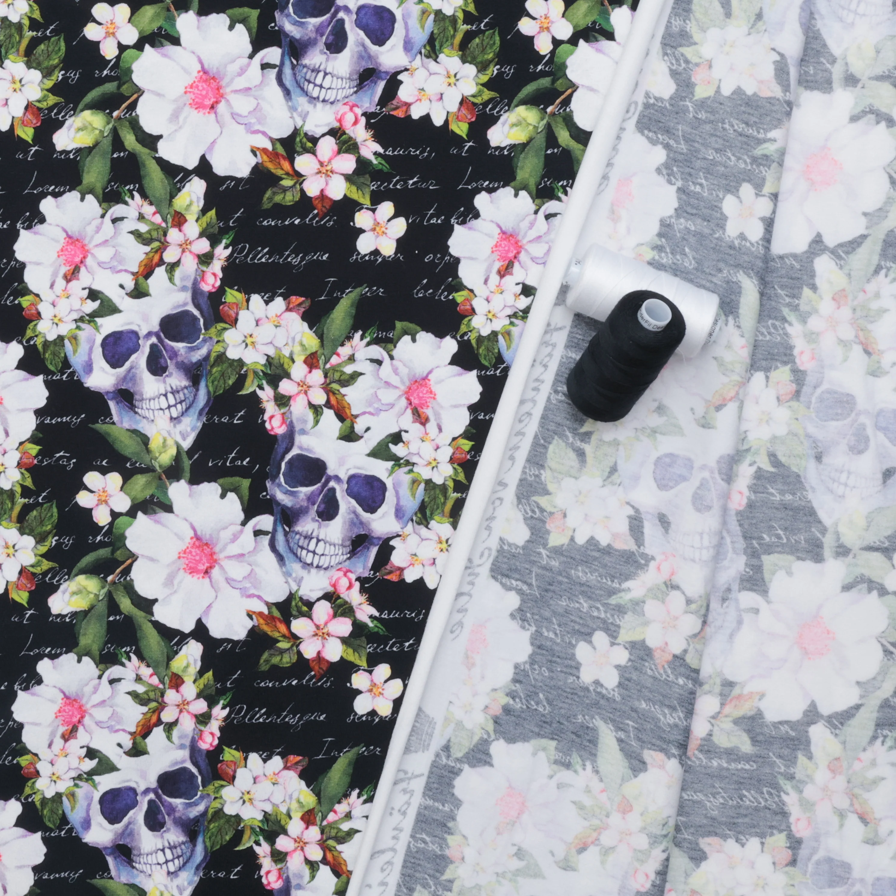 Cotton - Printed Jersey - Floral Skull Black - Image 3