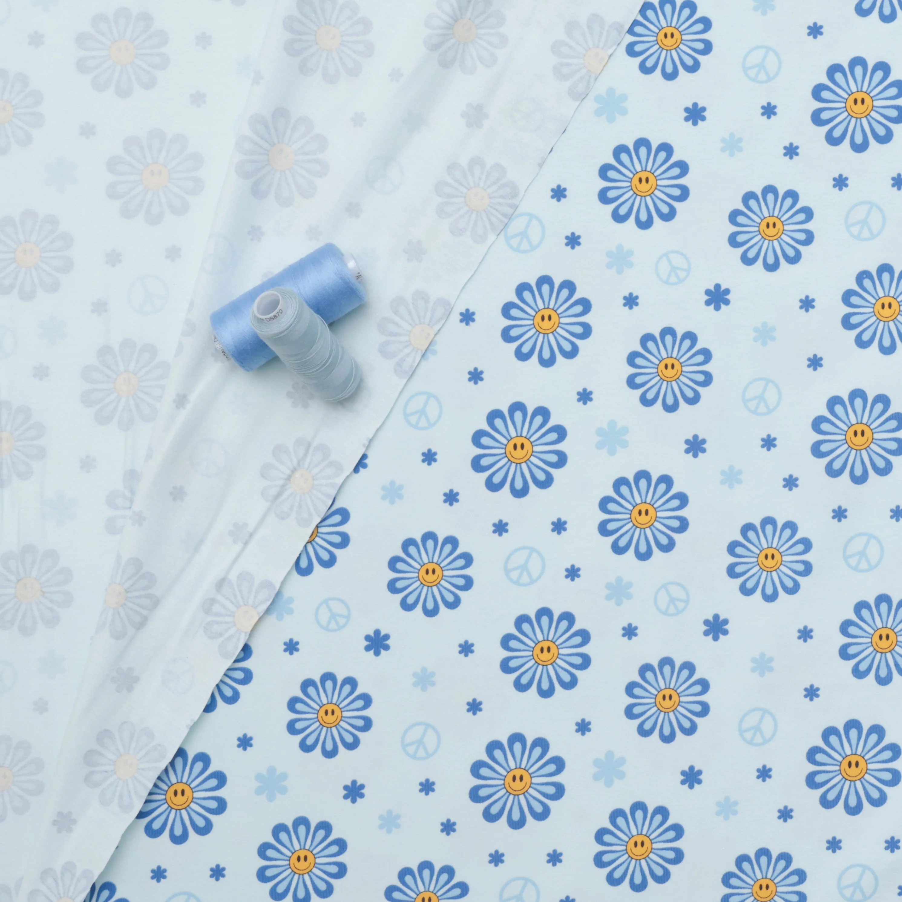 Cotton - Printed Jersey - Groovy Flowers Blue - Image 3