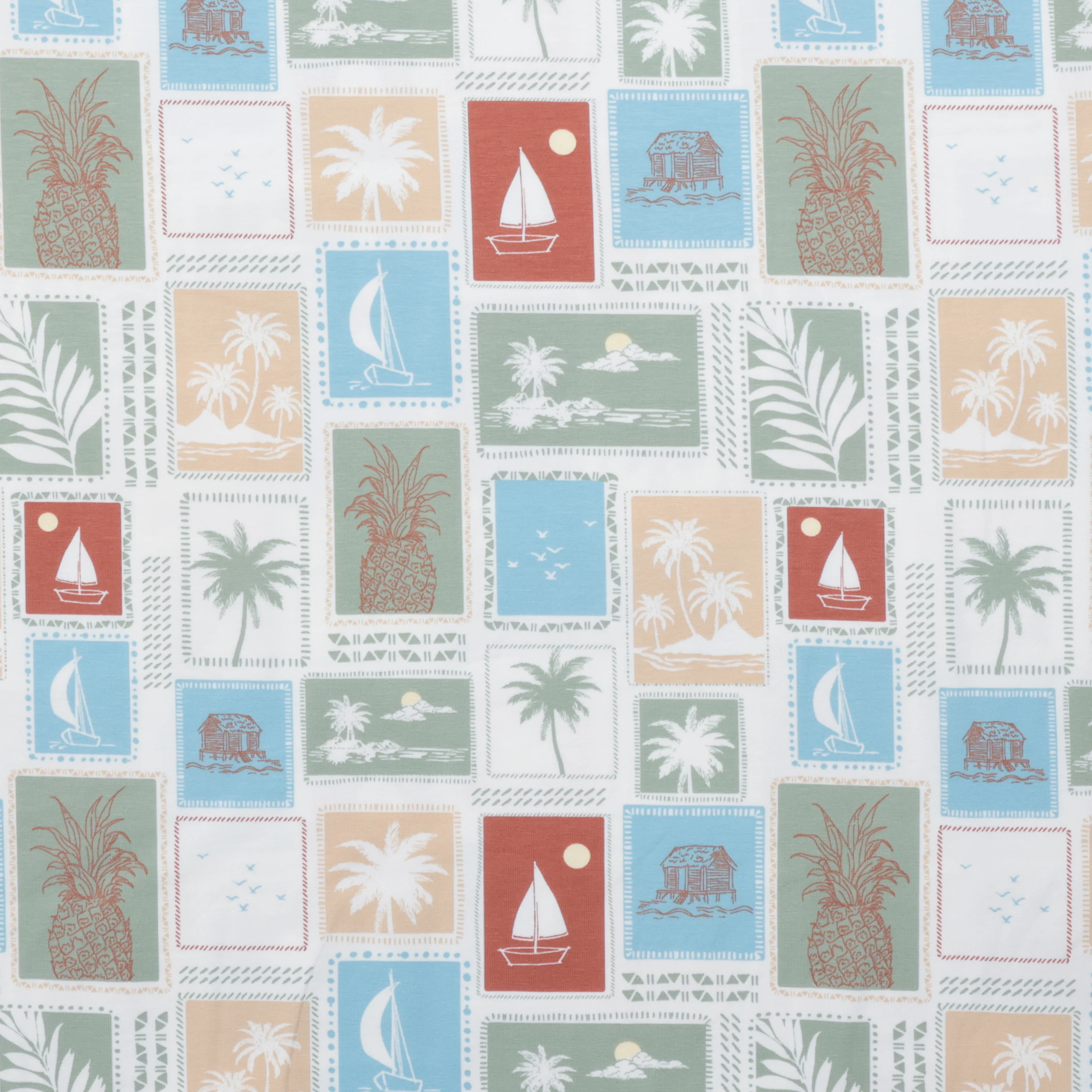 Cotton - Printed Jersey - Tropical Stamps Sage - Image 2