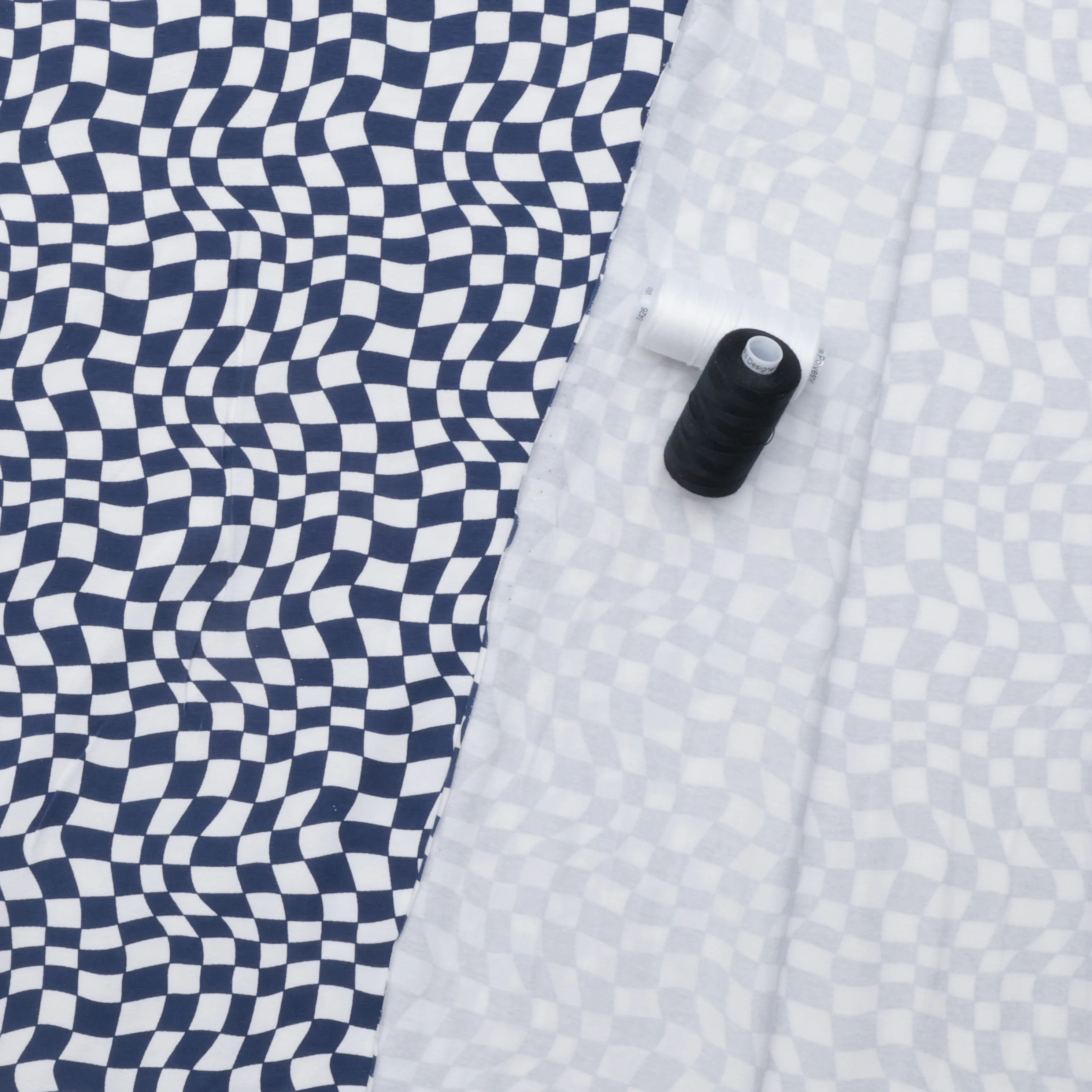 Cotton - Printed Jersey - Wavy Checkered Navy - Image 3