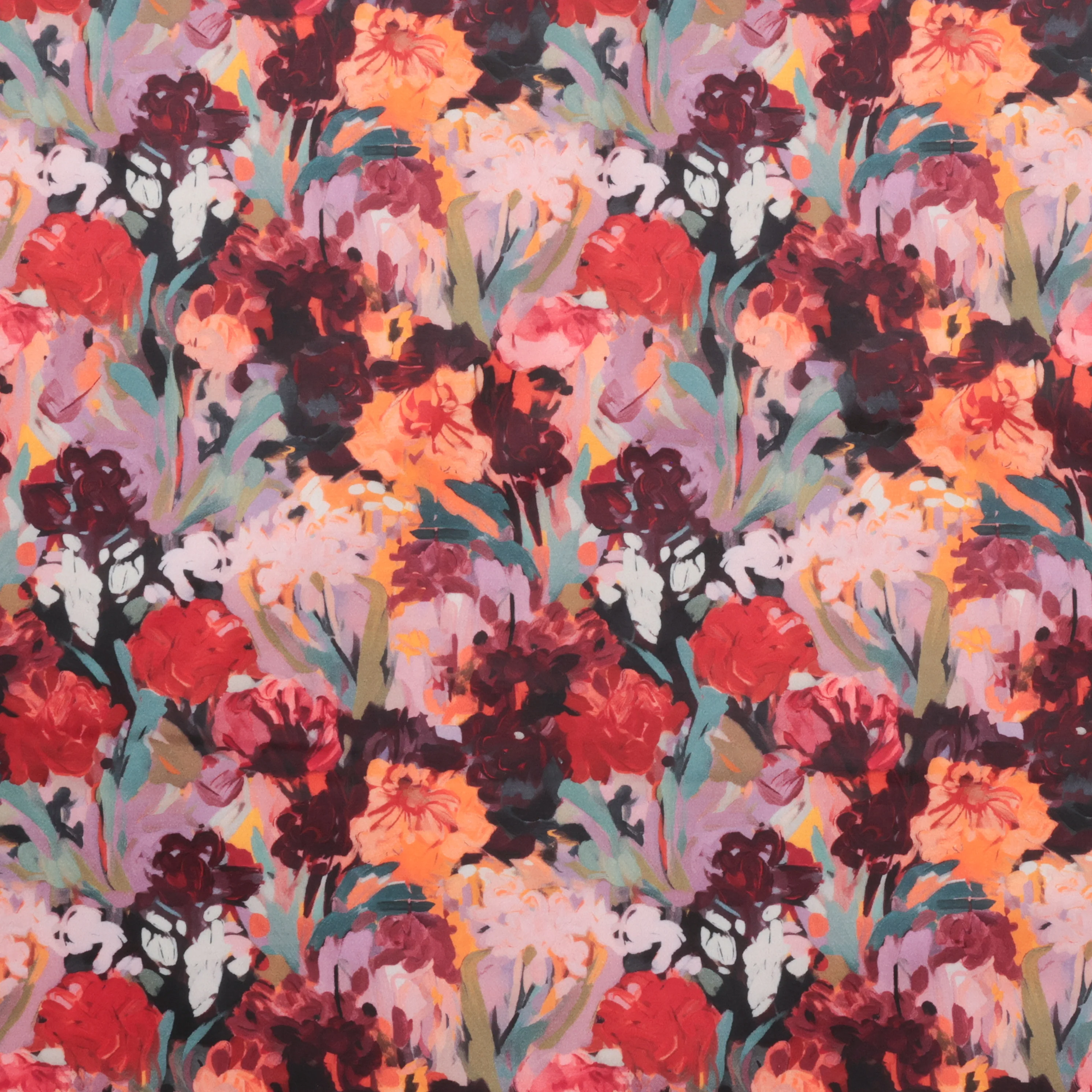 Cotton - Stretch Sateen - Digital Print - Floral Field - Coral Red - Image 2