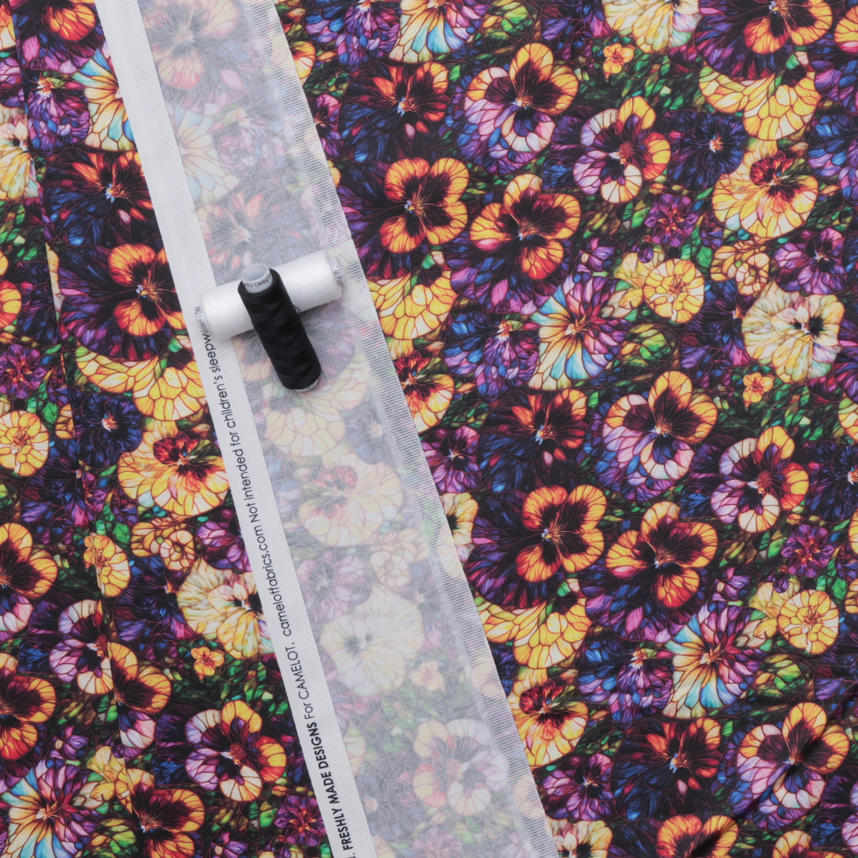 Cotton - Wide Back Sateen - Stained Glass - Pansies - Image 3
