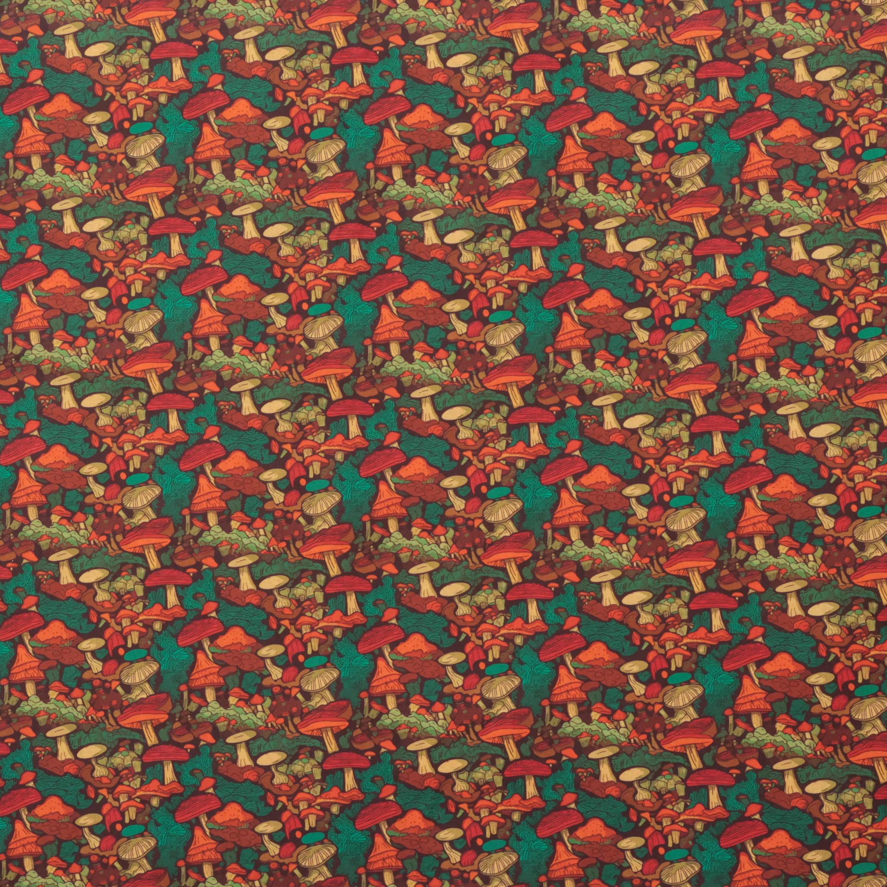 Cotton - Woven - Print - Mushrooms - Green Orange - Image 2