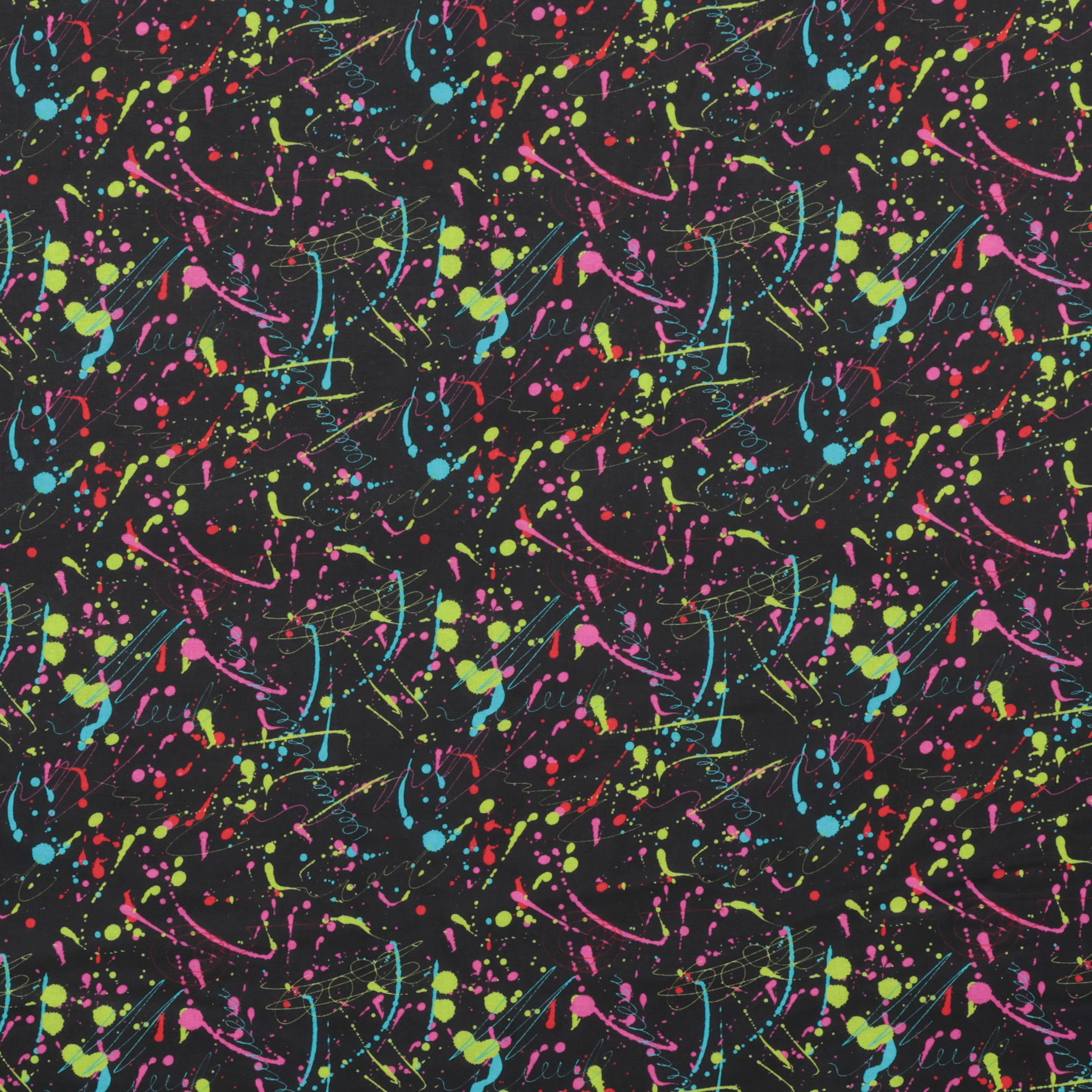 Cotton - Woven - Print - Neon Paint Splatter - Black - Image 2