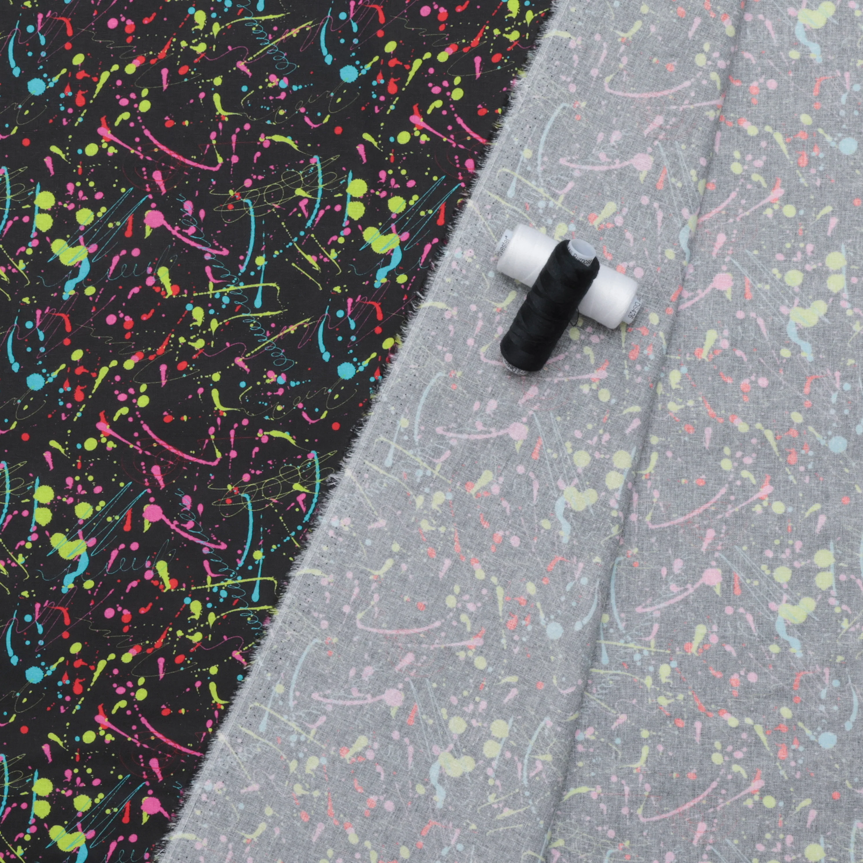 Cotton - Woven - Print - Neon Paint Splatter - Black - Image 3
