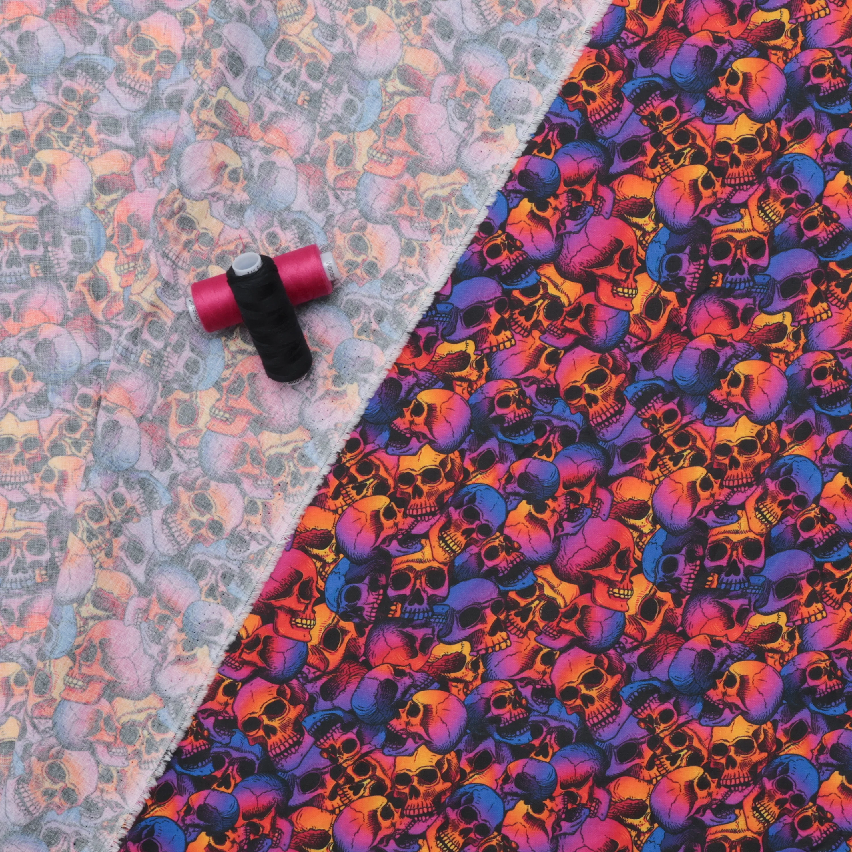 Cotton - Woven - Print - Skulls - Purple Orange - Image 3