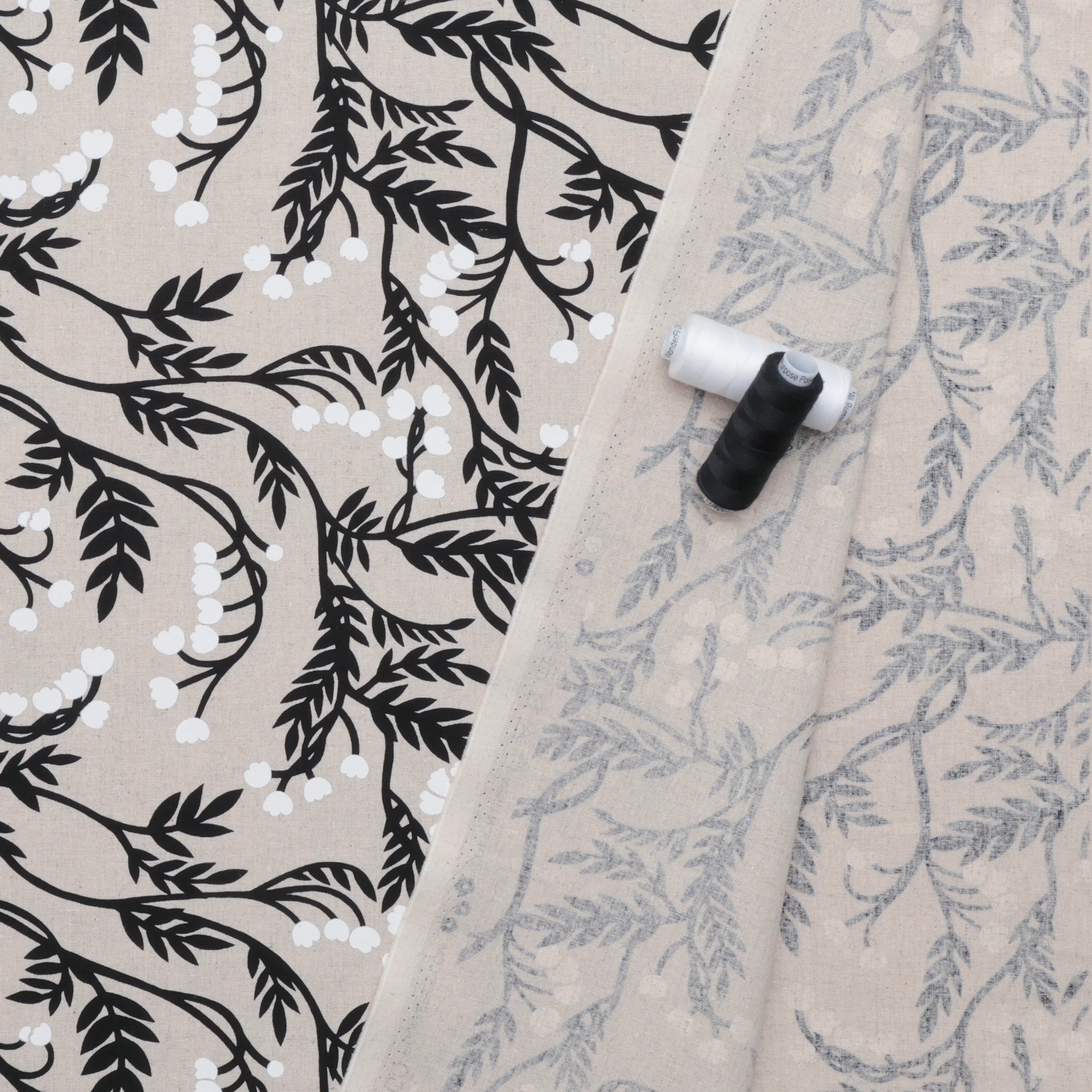 Figo - Cotton Linen - Grove - Branches - Black - Image 3