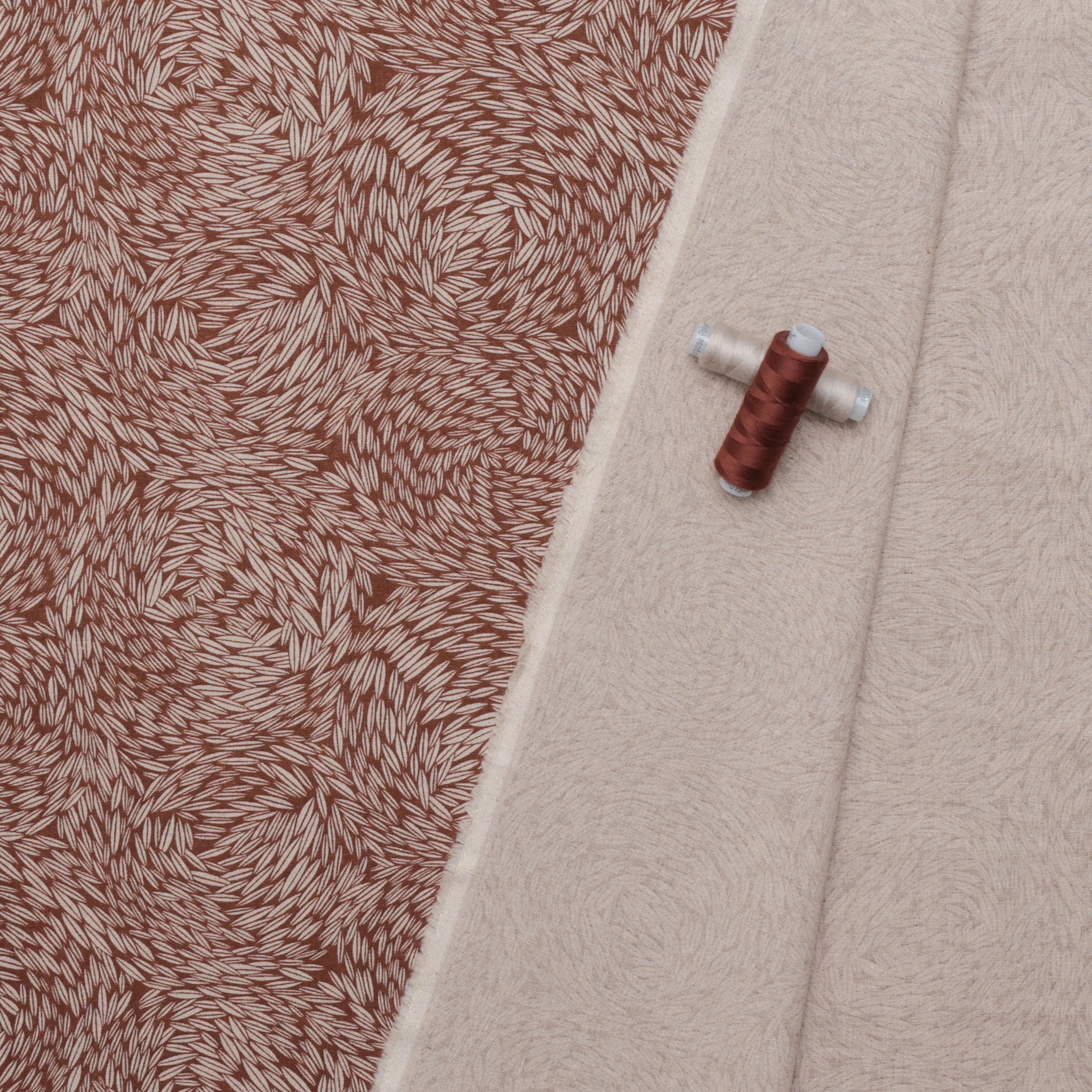Figo - Cotton Linen - Rhythm & Leaves - Wheat - Ochre - Image 3
