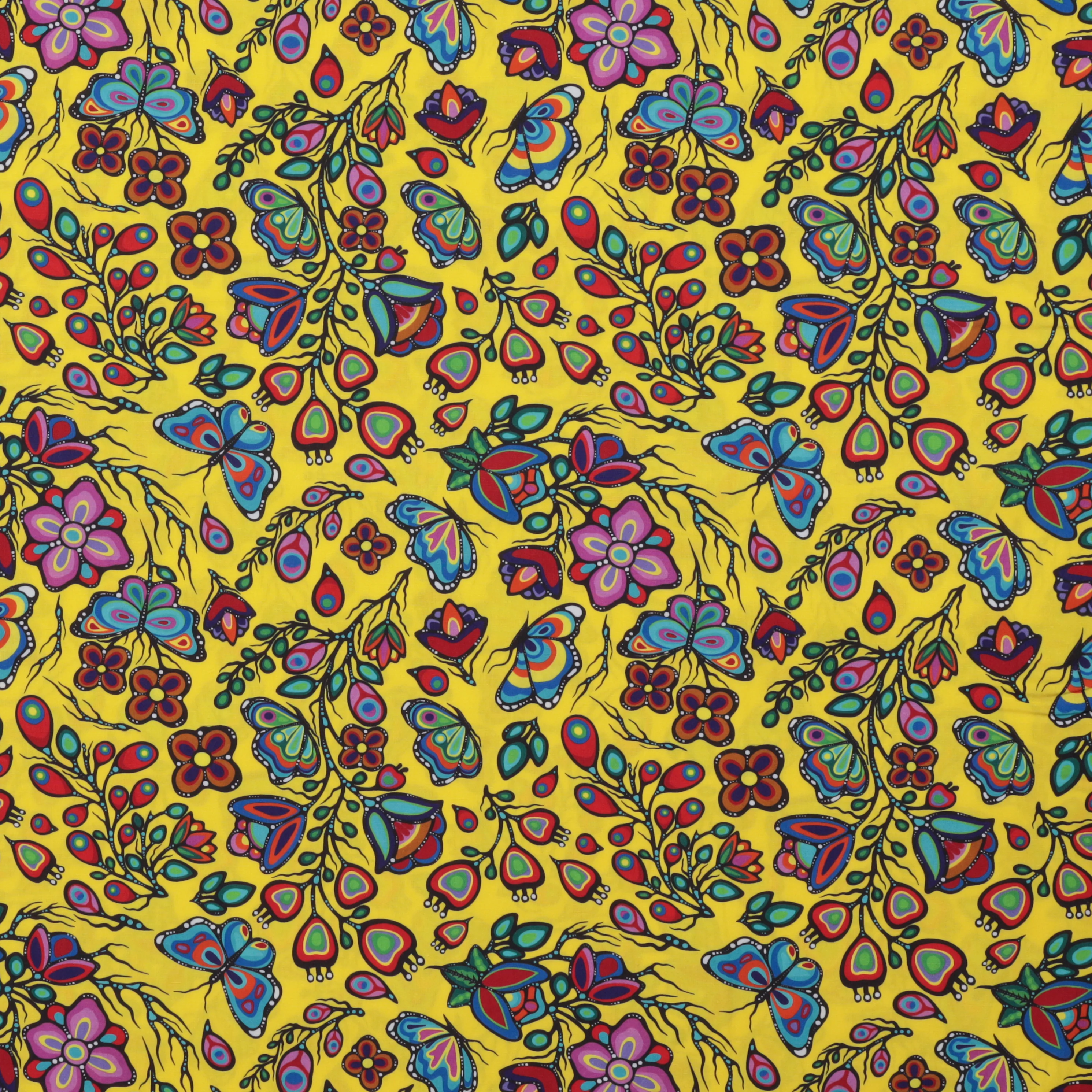 Jackie Traverse - Poplin - Ojibway Florals - Butterfly - Yellow - Image 2
