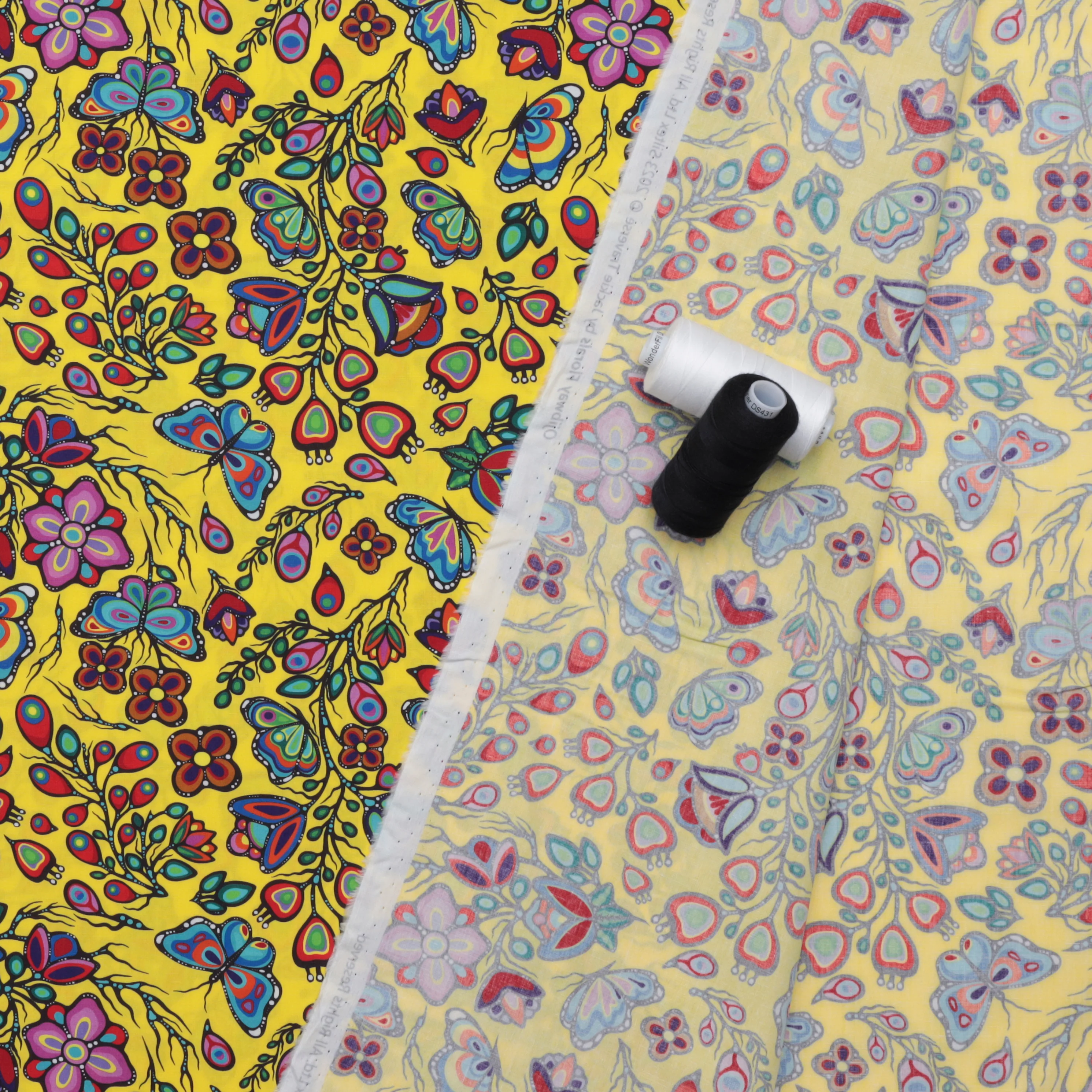 Jackie Traverse - Poplin - Ojibway Florals - Butterfly - Yellow - Image 3