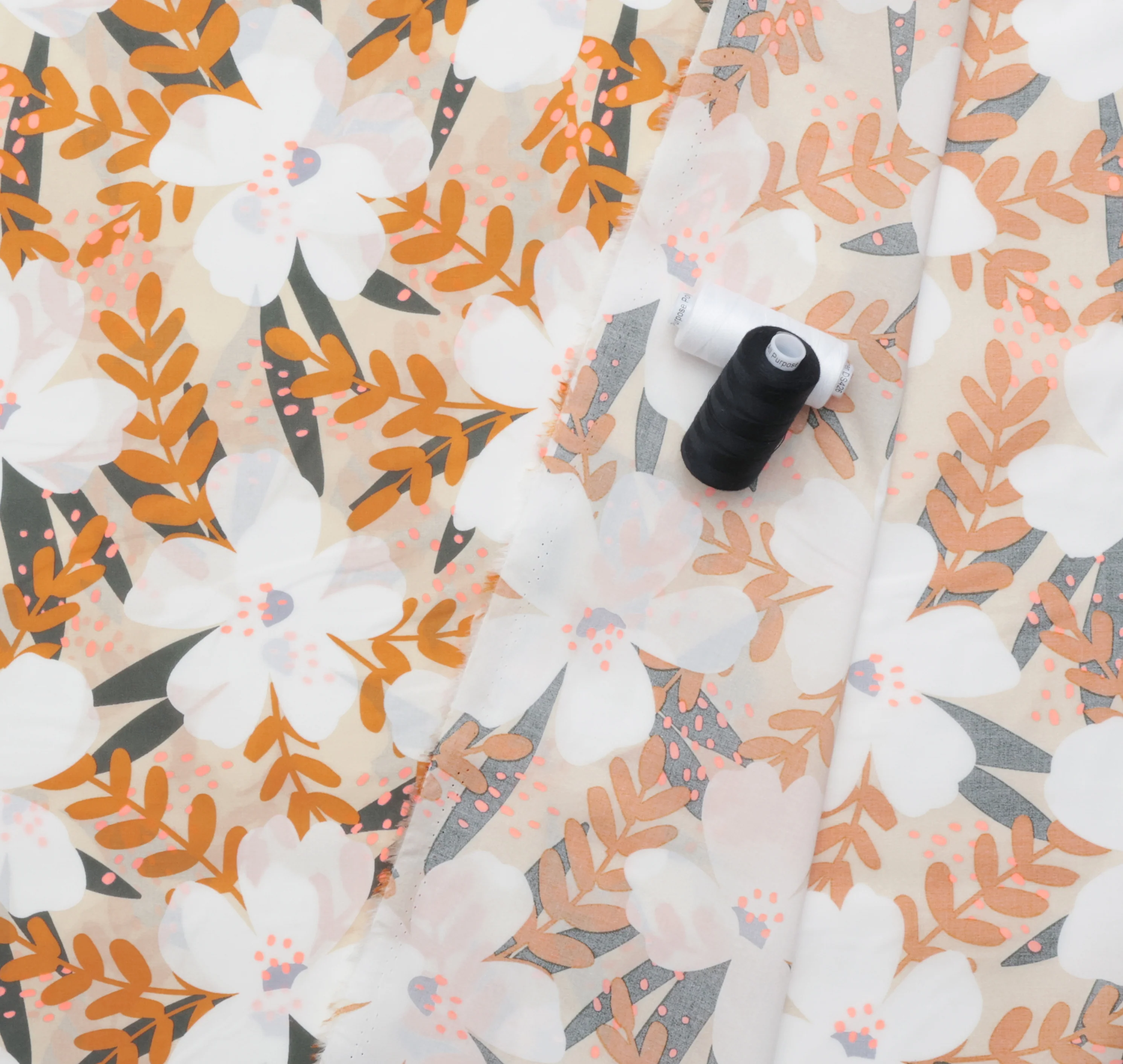 Katia - Cotton - Light Poplin - Neon Flower - Tan - Image 3