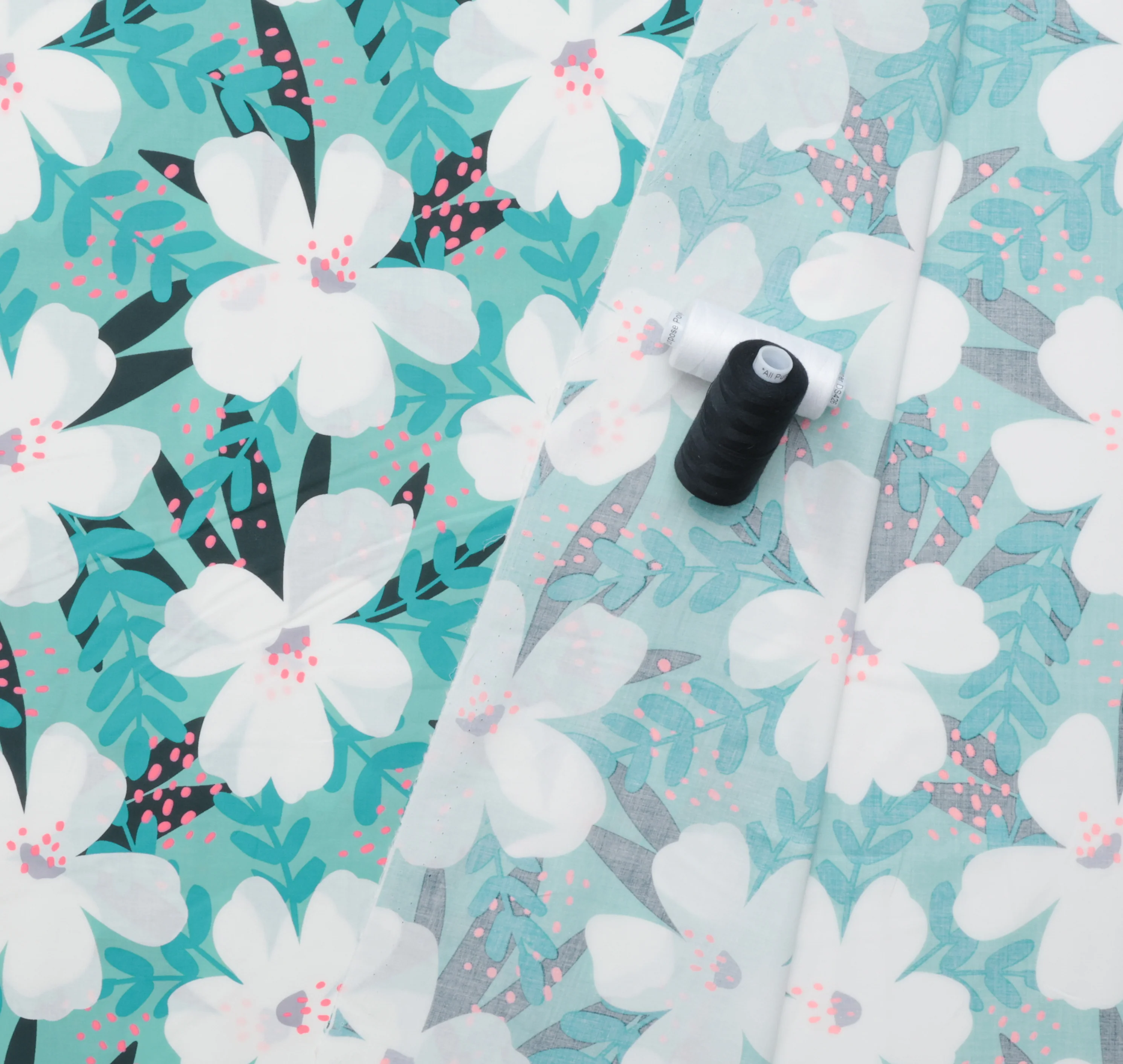 Katia - Cotton - Light Poplin - Neon Flower - Turquoise - Image 3