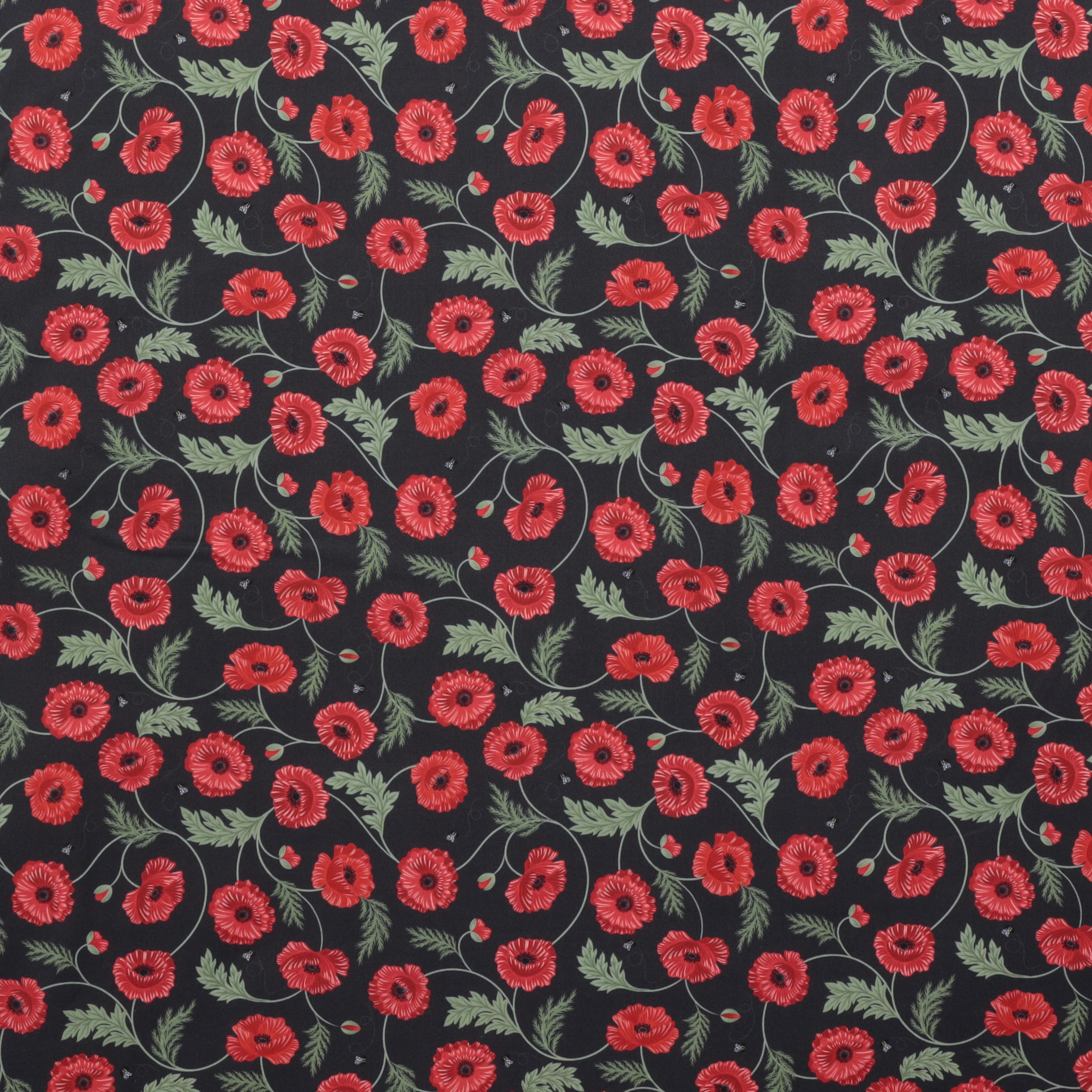 Lewis & Irene - Cotton - Poppies - Large Poppy and Bee - Dark - Image 2