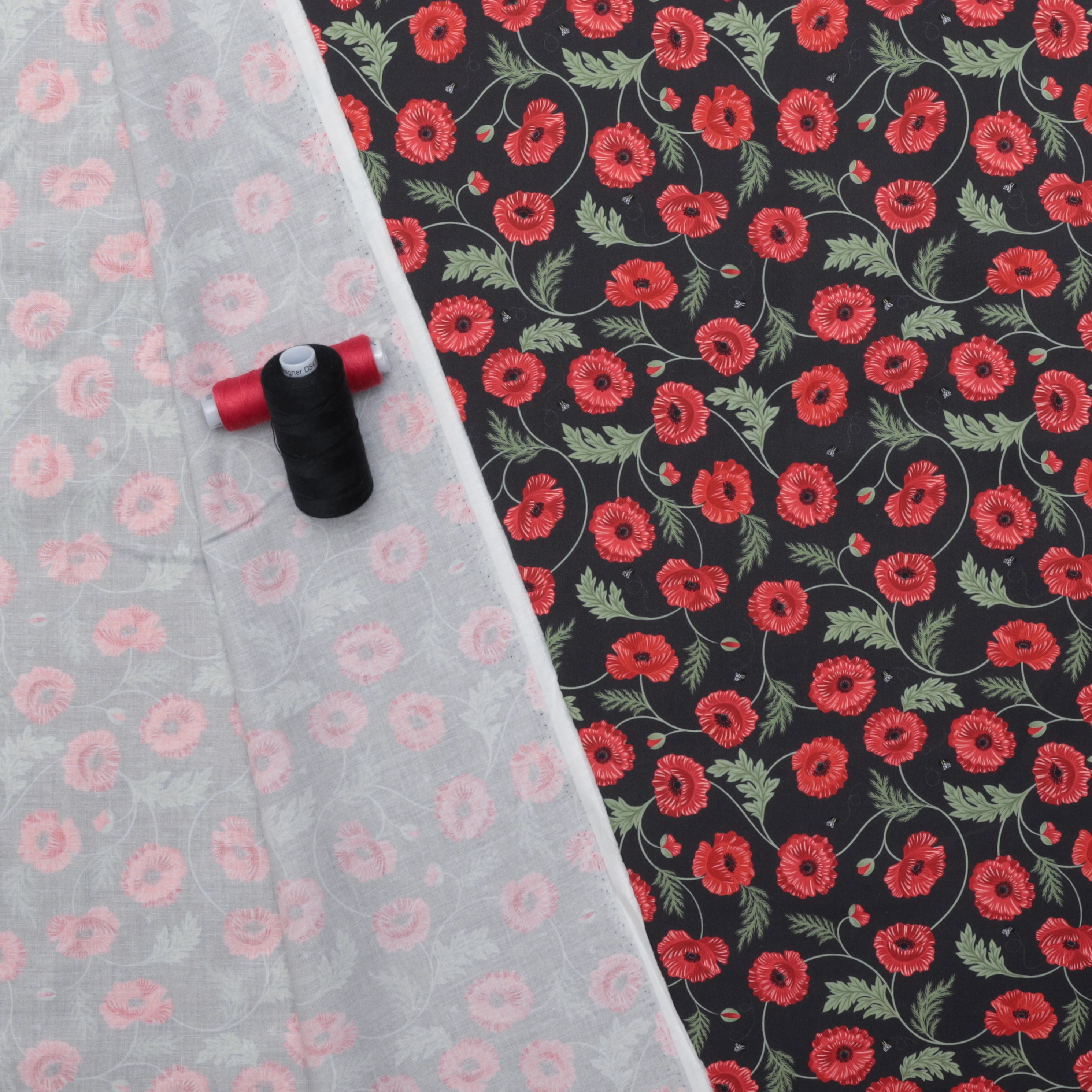 Lewis & Irene - Cotton - Poppies - Large Poppy and Bee - Dark - Image 3