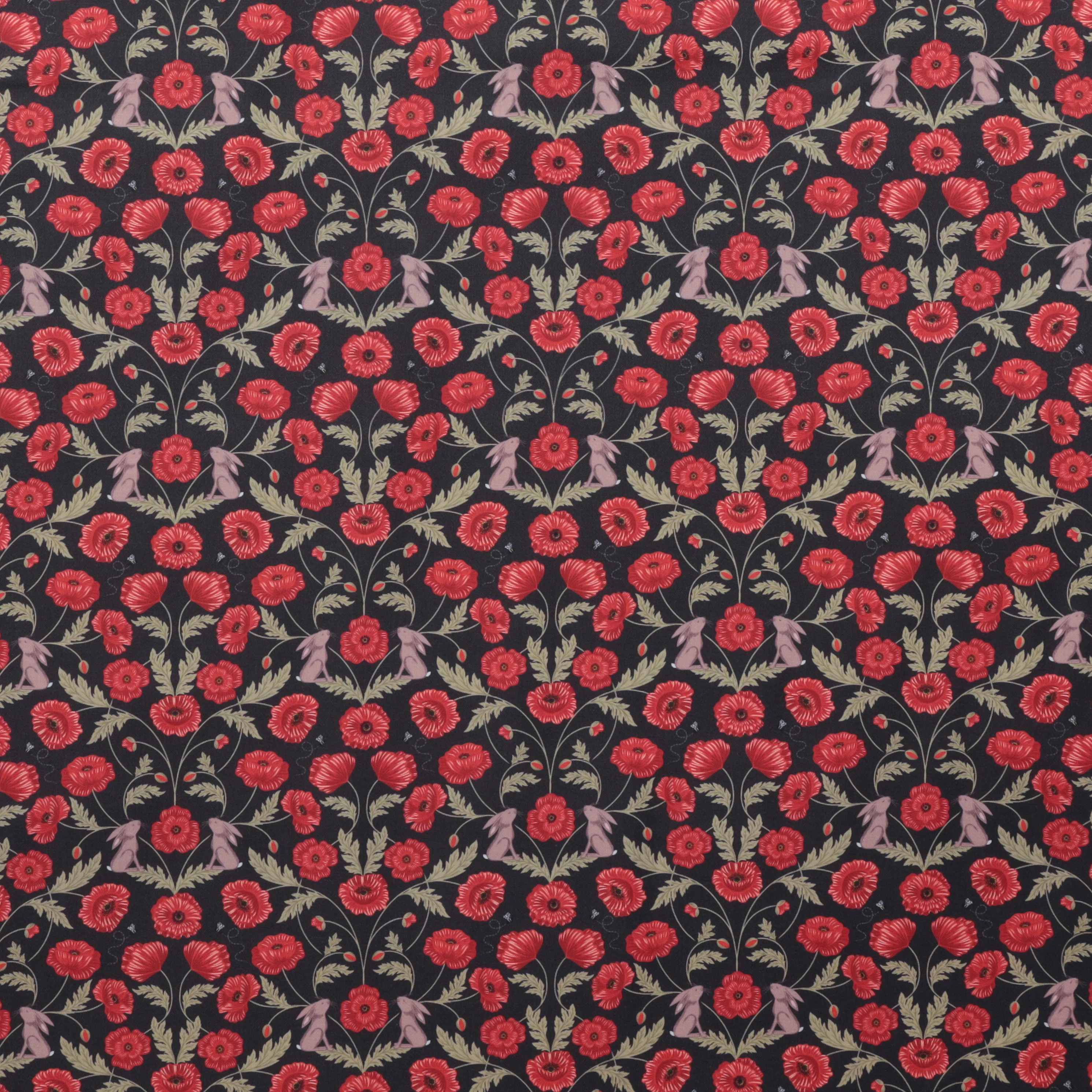 Lewis & Irene - Cotton - Poppies - Poppies and Hare - Dark - Image 2