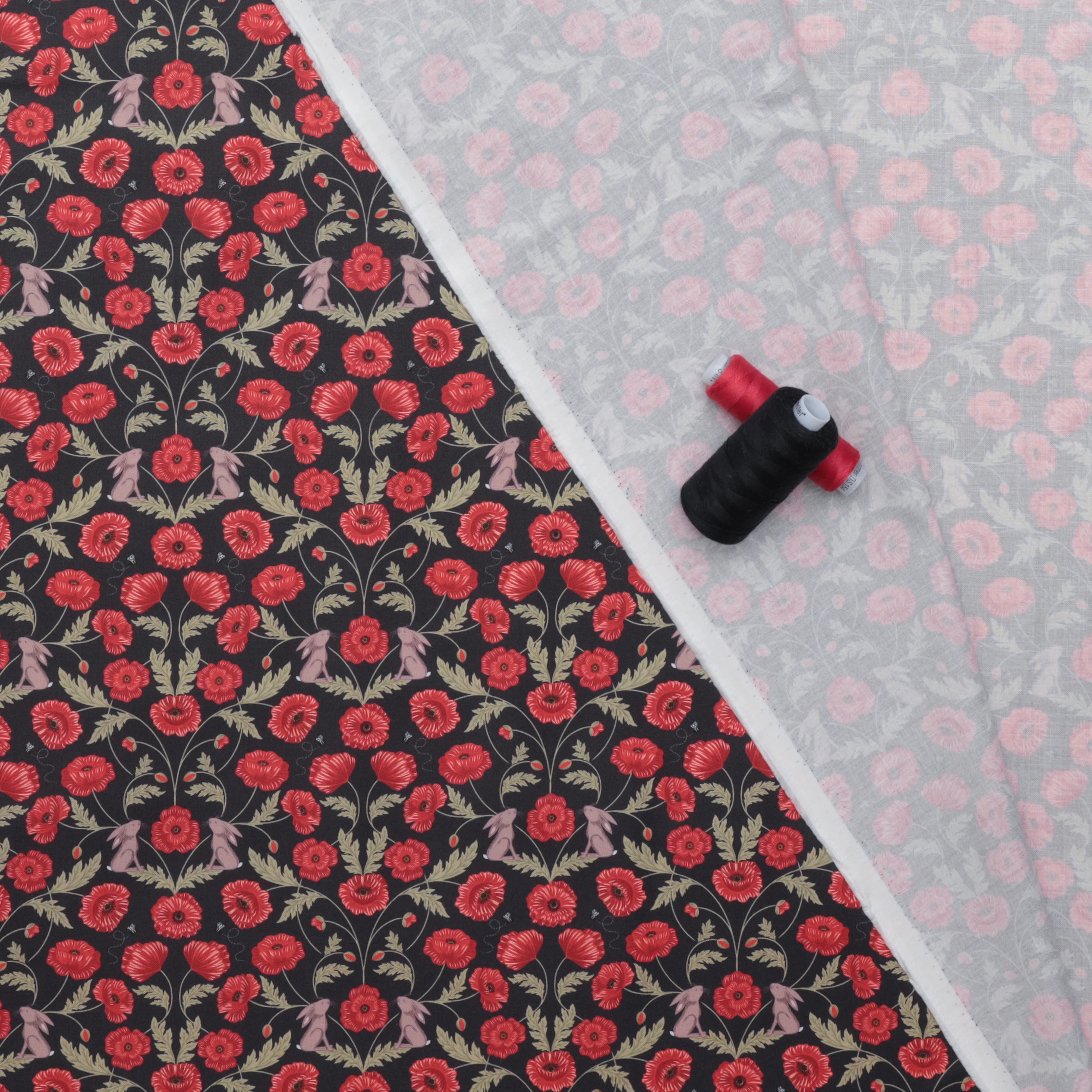 Lewis & Irene - Cotton - Poppies - Poppies and Hare - Dark - Image 3