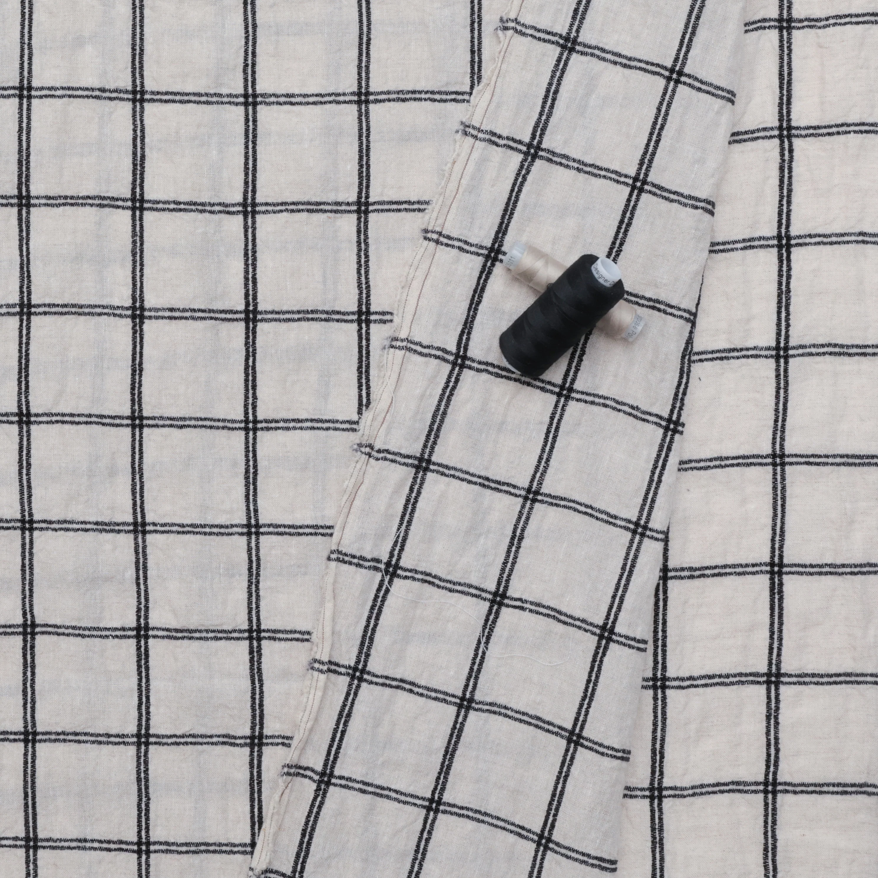 Linen Blend - Melange Yarn-Dyed - Check - Oatmeal Black - Image 3