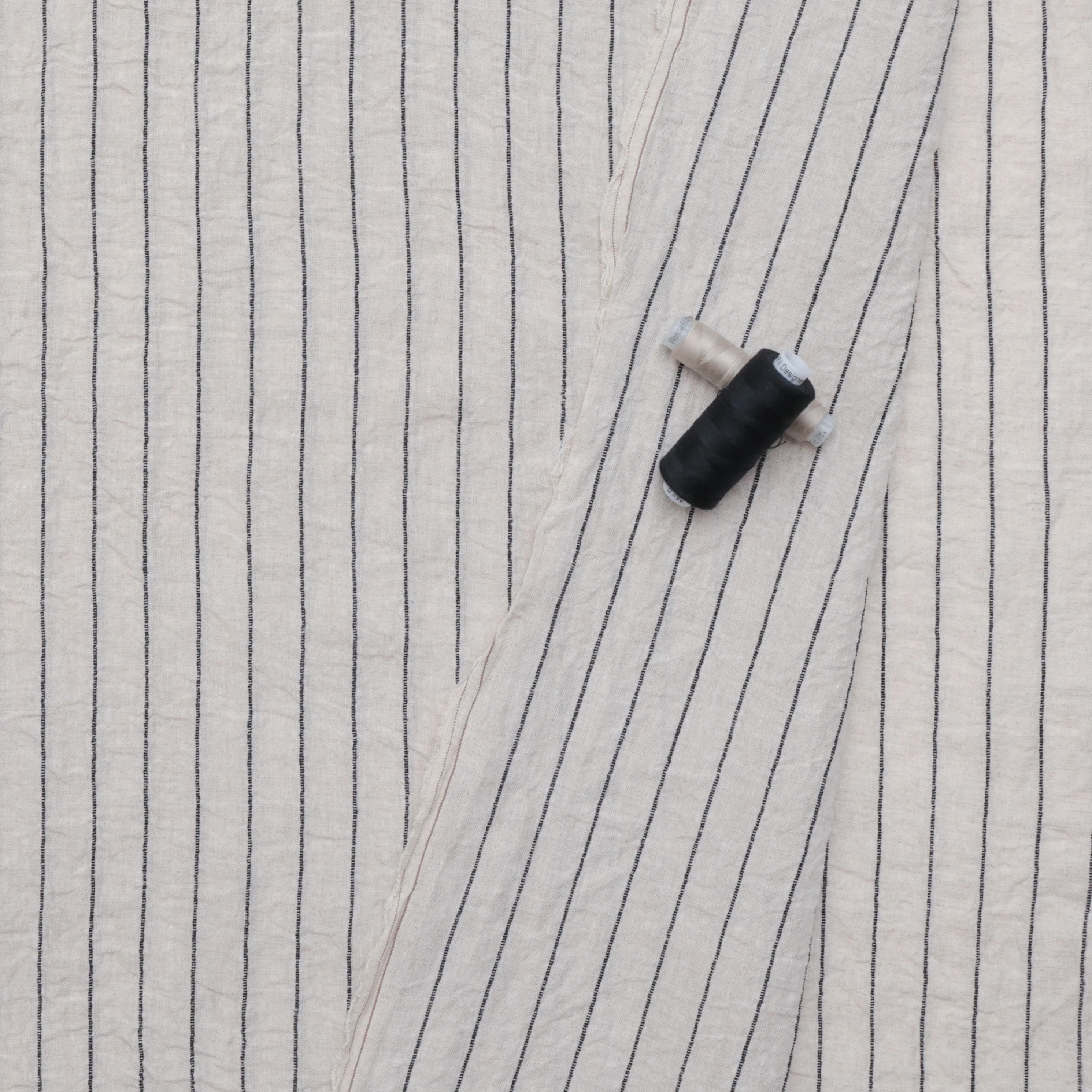 Linen Blend - Melange Yarn-Dyed - Stripe - Oatmeal Black - Image 3