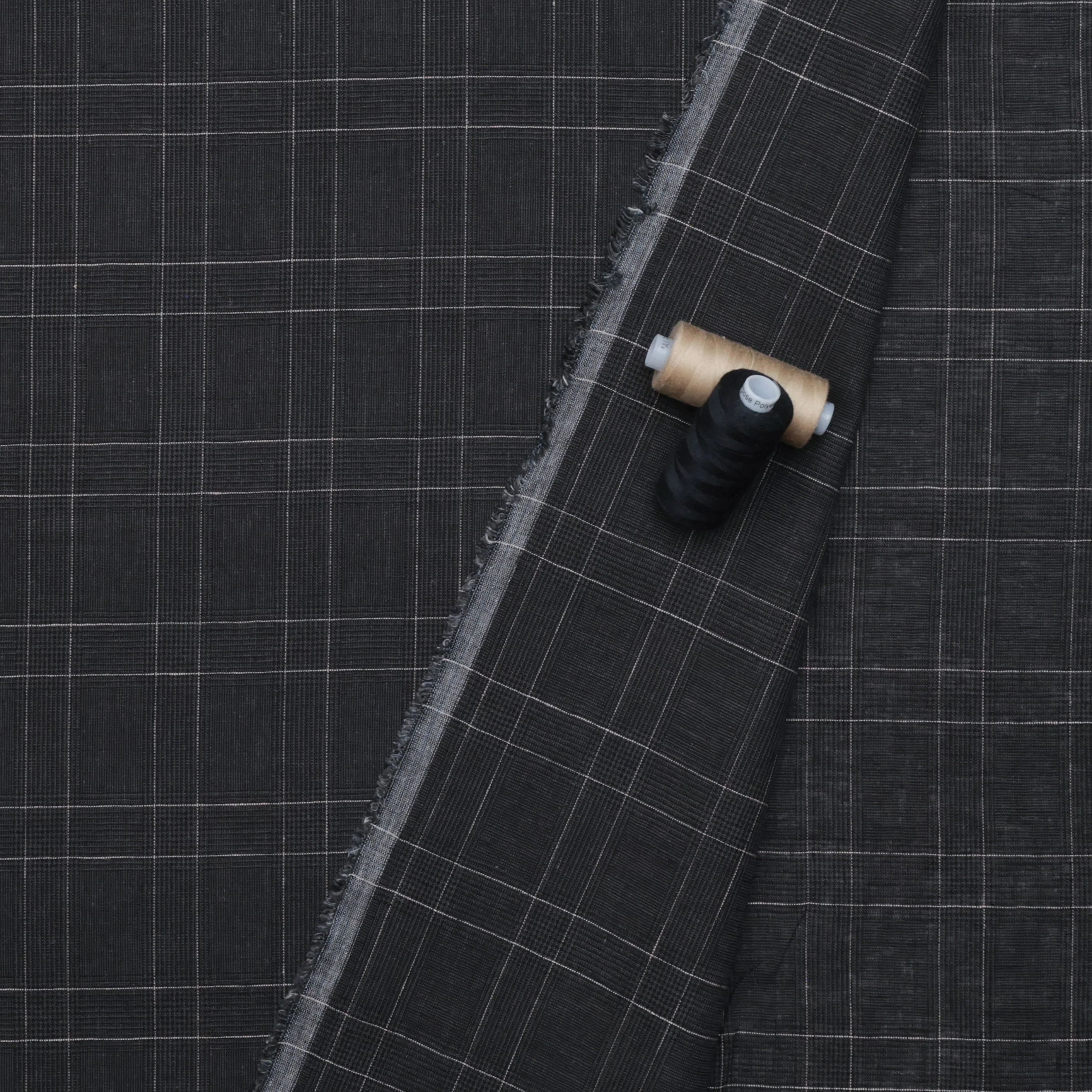 Linen Blend - Utopia - Plaid - Black - Image 3