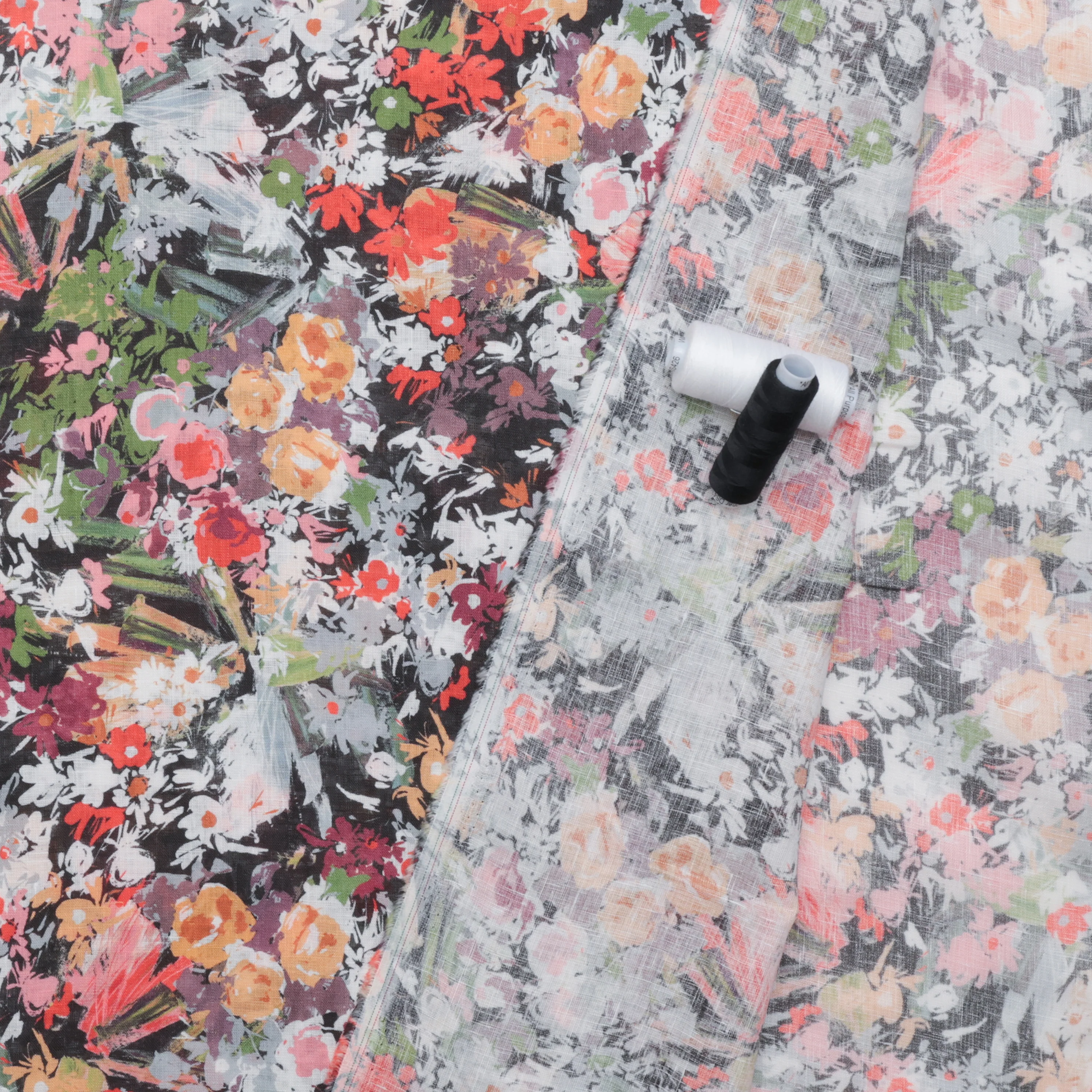 Linen - Digital Print - Black Red Multi - Image 3