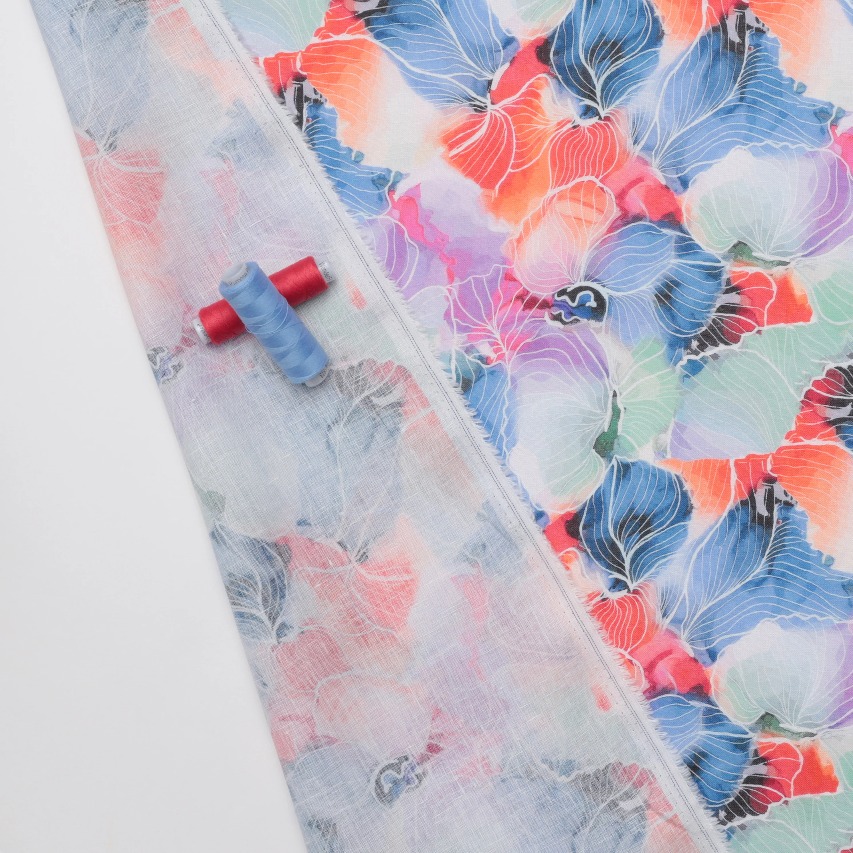 Linen - Digital Print - Blue Red Fuchsia - Image 3