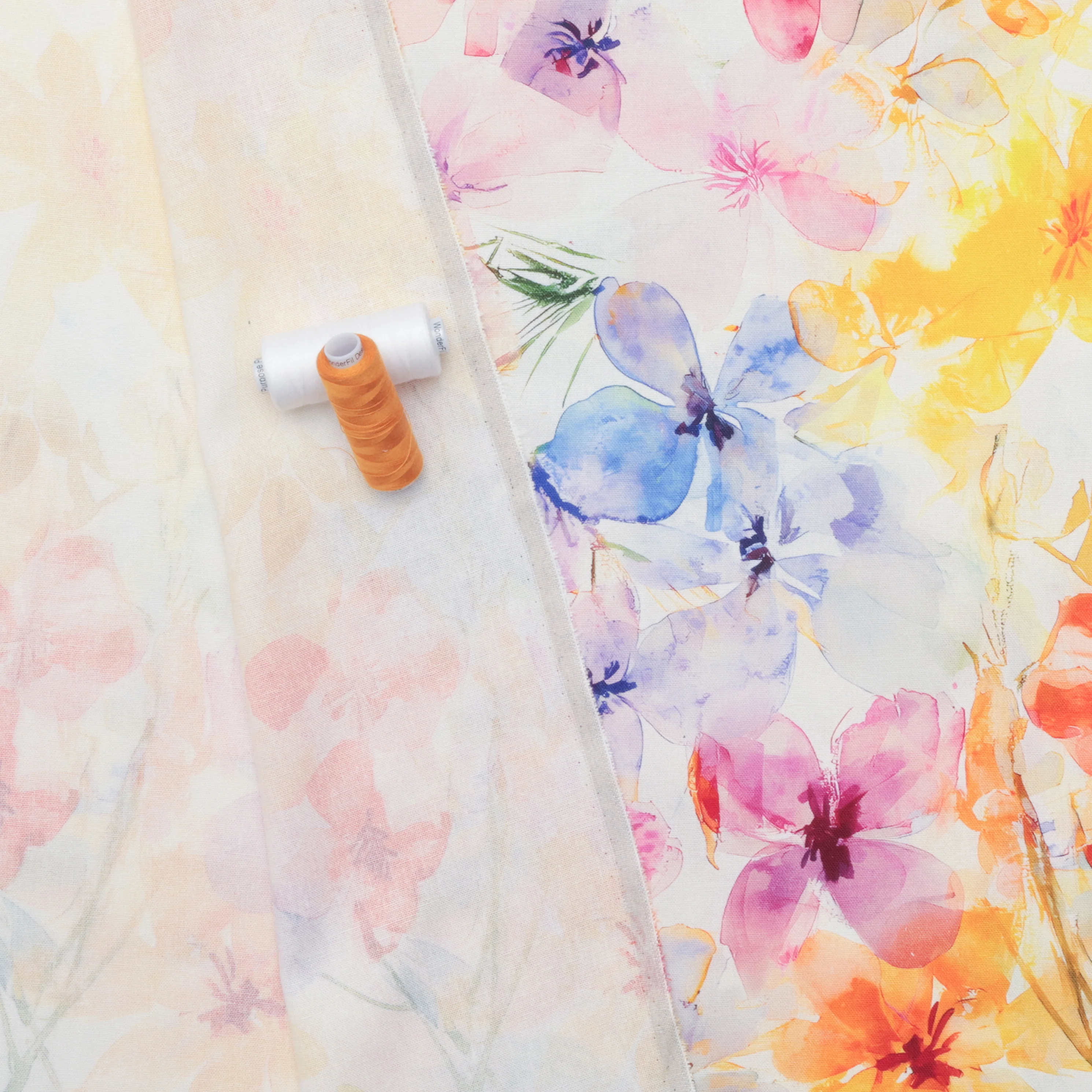 Linen Slub - Digital Print - Off White Orange Purple - Image 3