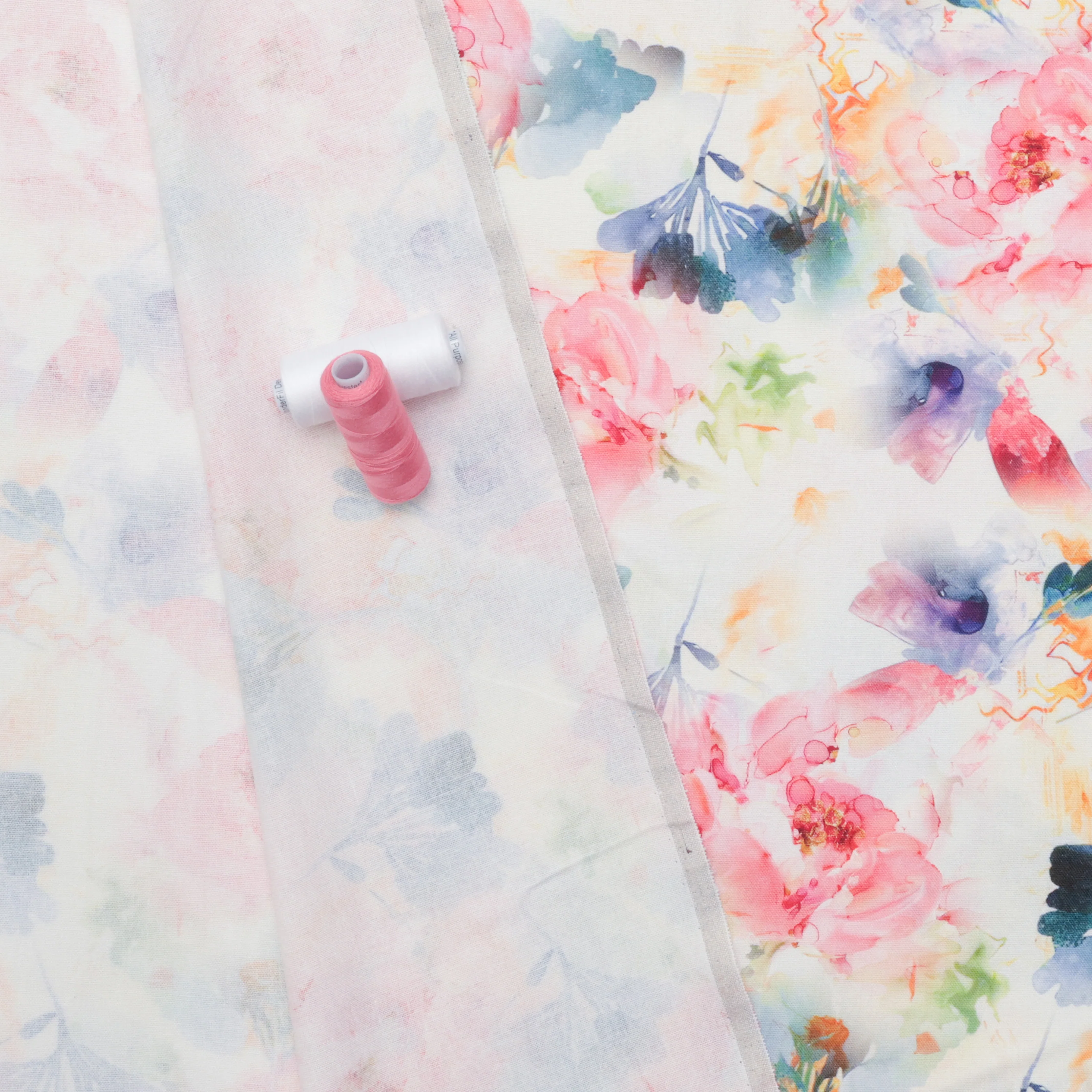 Linen Slub - Digital Print - Off White Red Hunter - Image 3