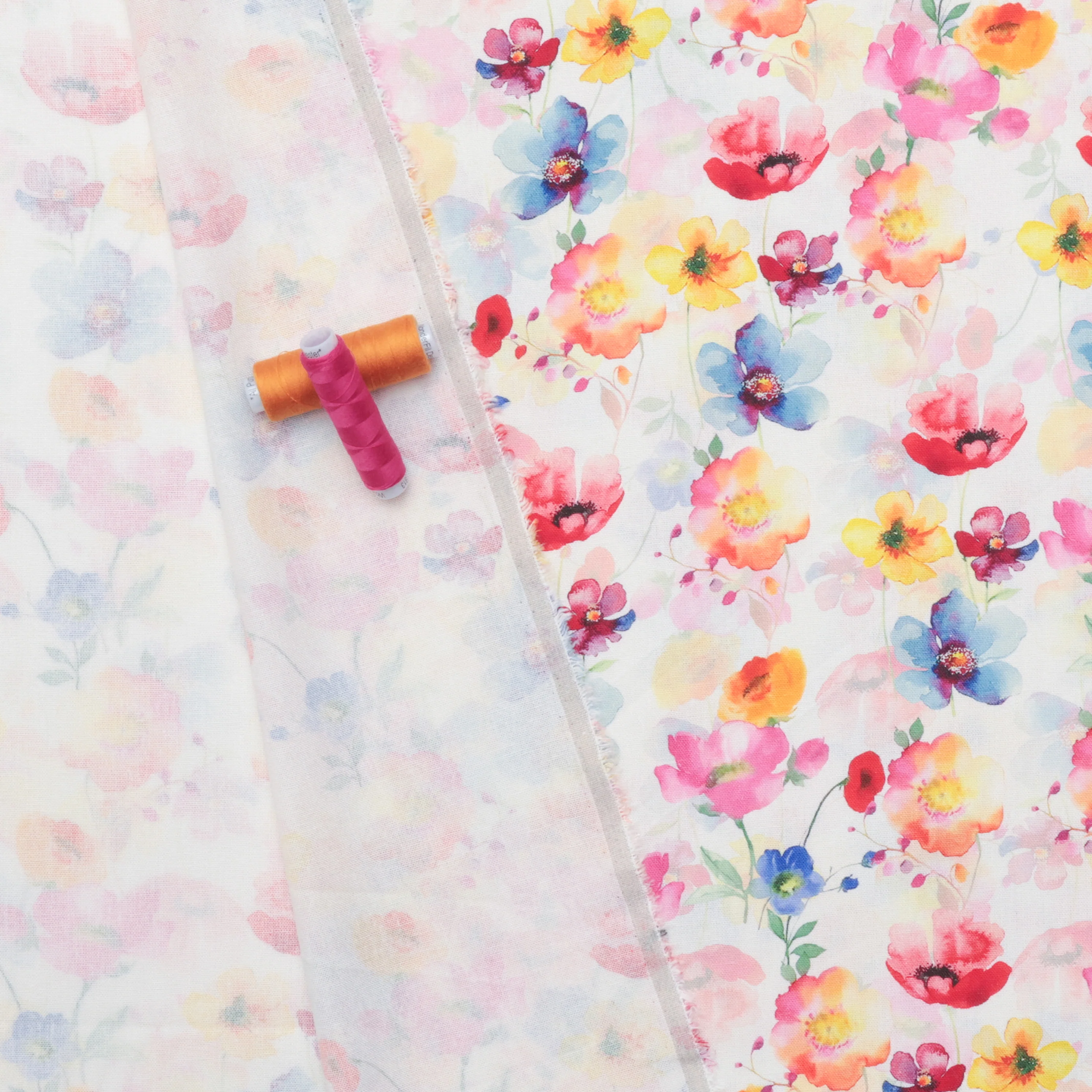 Linen Slub - Digital Print - Off White Yellow Pink - Image 3