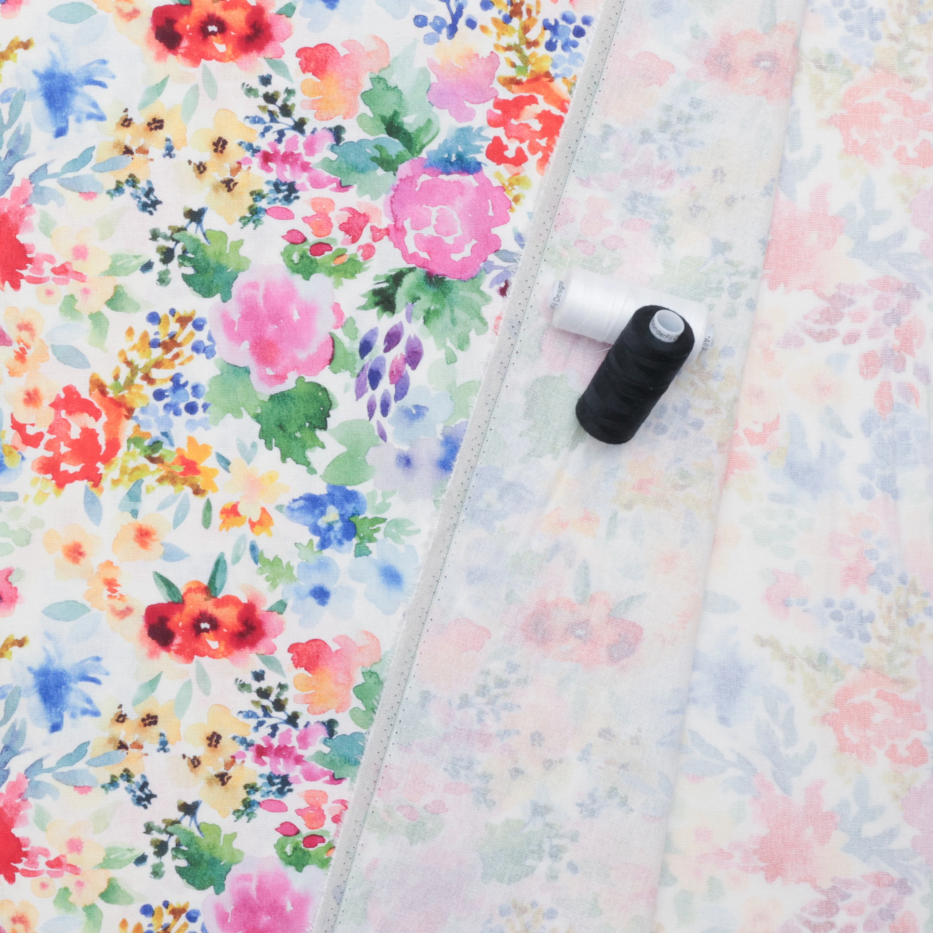 Linen Slub - Digital Print - White Pink Blue - Image 3