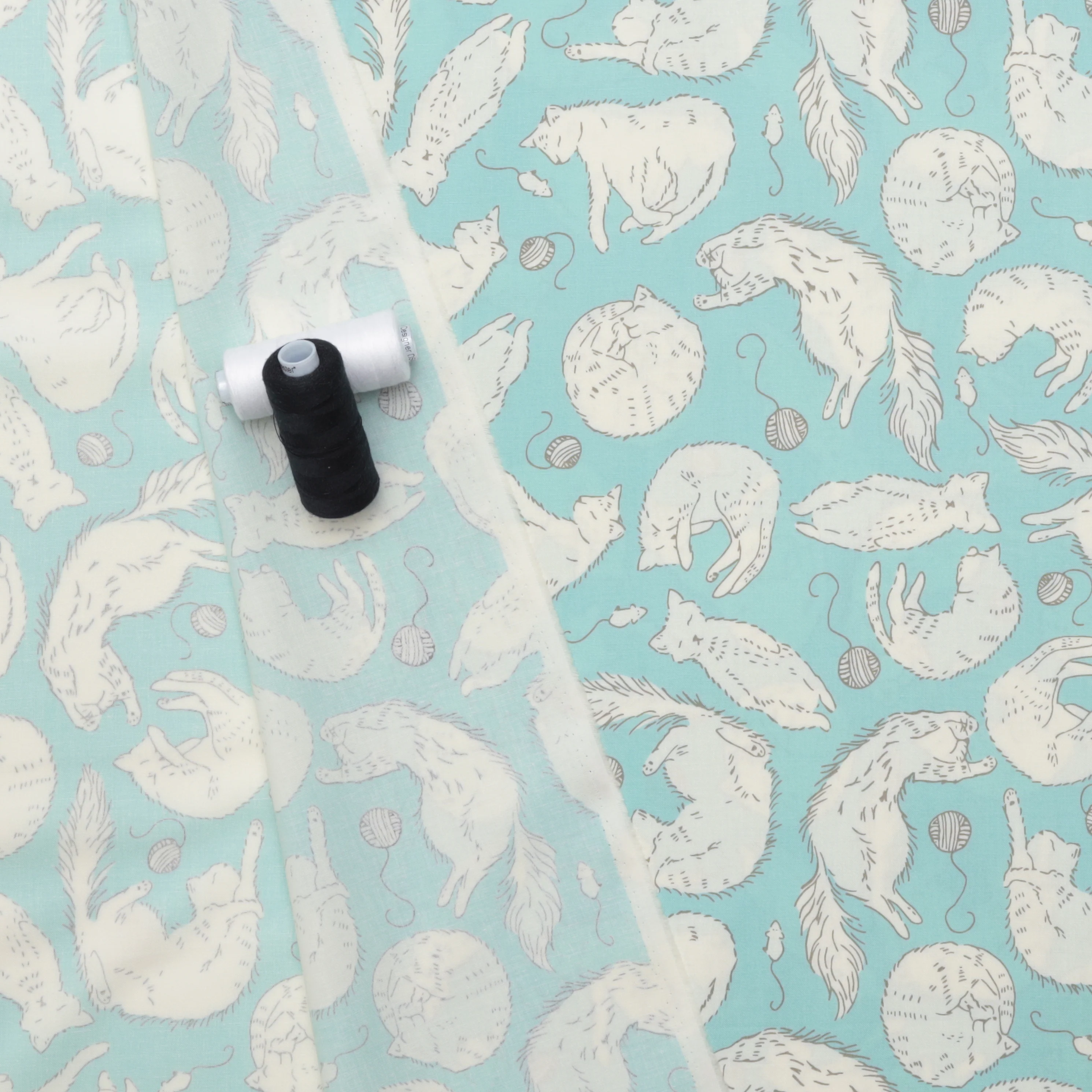 Moda - Cotton - Here Kitty Kitty - Sleepy Time - Aqua - Image 3
