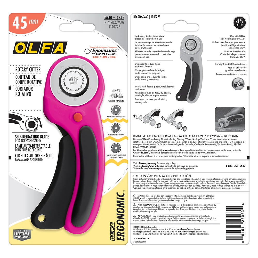 OLFA - Deluxe Ergonomic Handle Rotary Cutter - 45mm - Magenta - Image 2