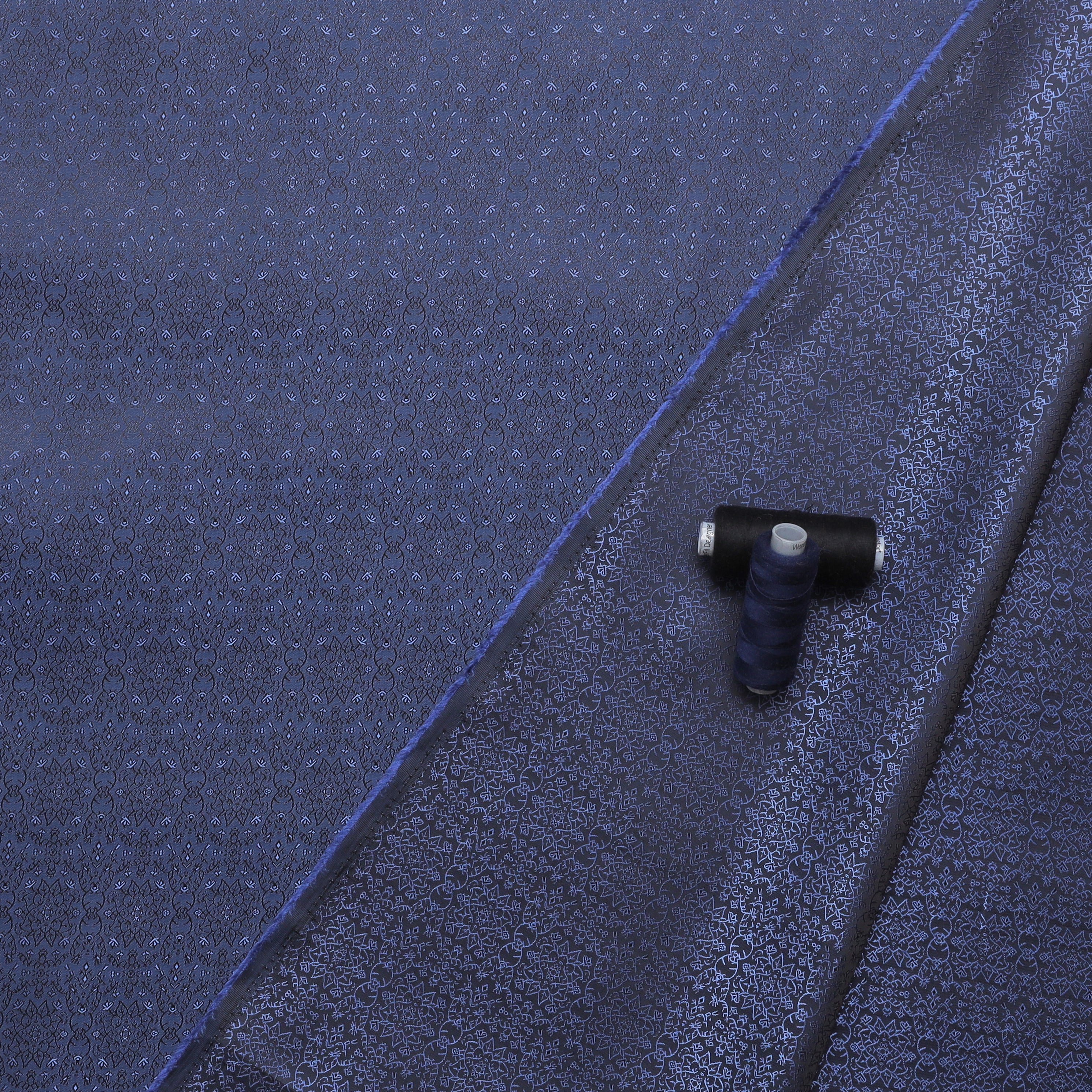 Poly Viscose - Lining - Brocade - Blue - Image 3