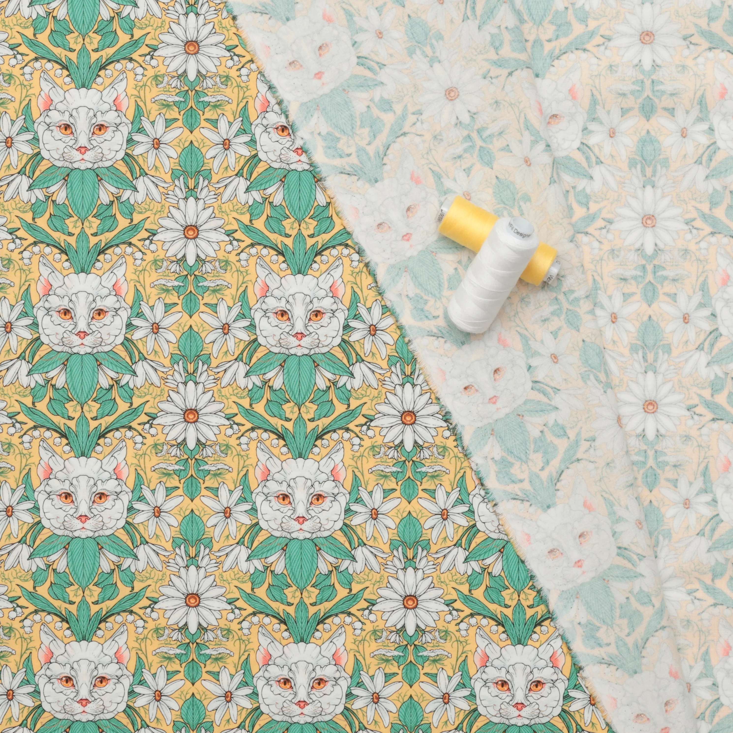 Rachel Hauer - Cotton - Garden Bed - Cat Flower - Yellow - Image 3