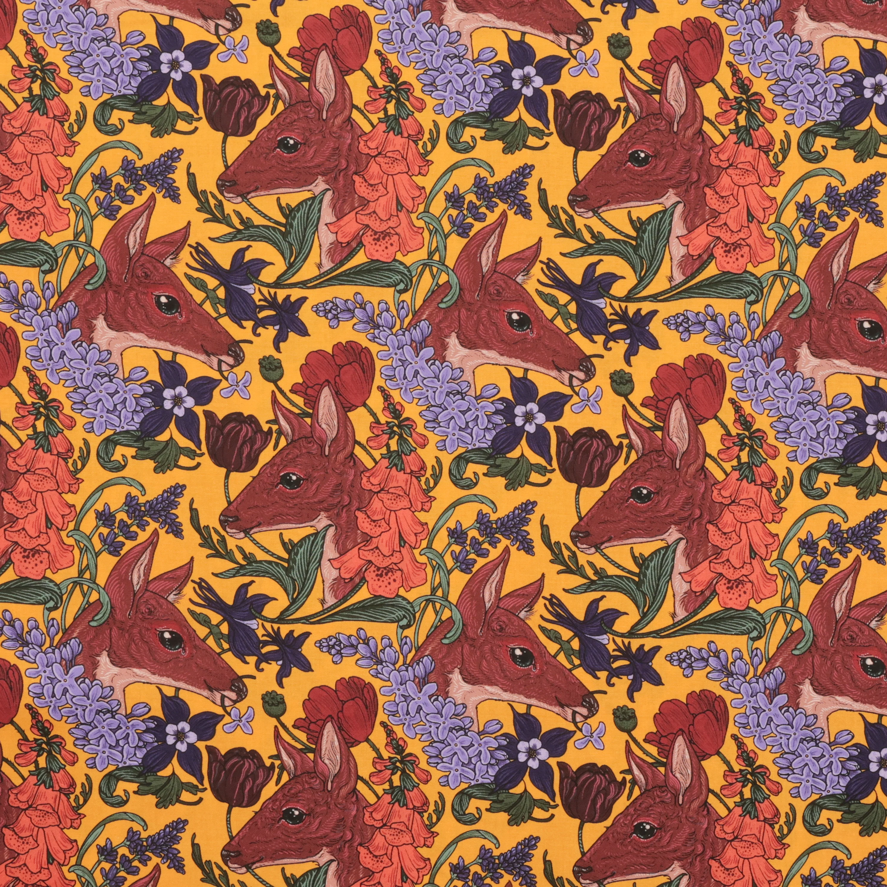 Rachel Hauer - Cotton - Garden Bed - Deer - Yellow - Image 2