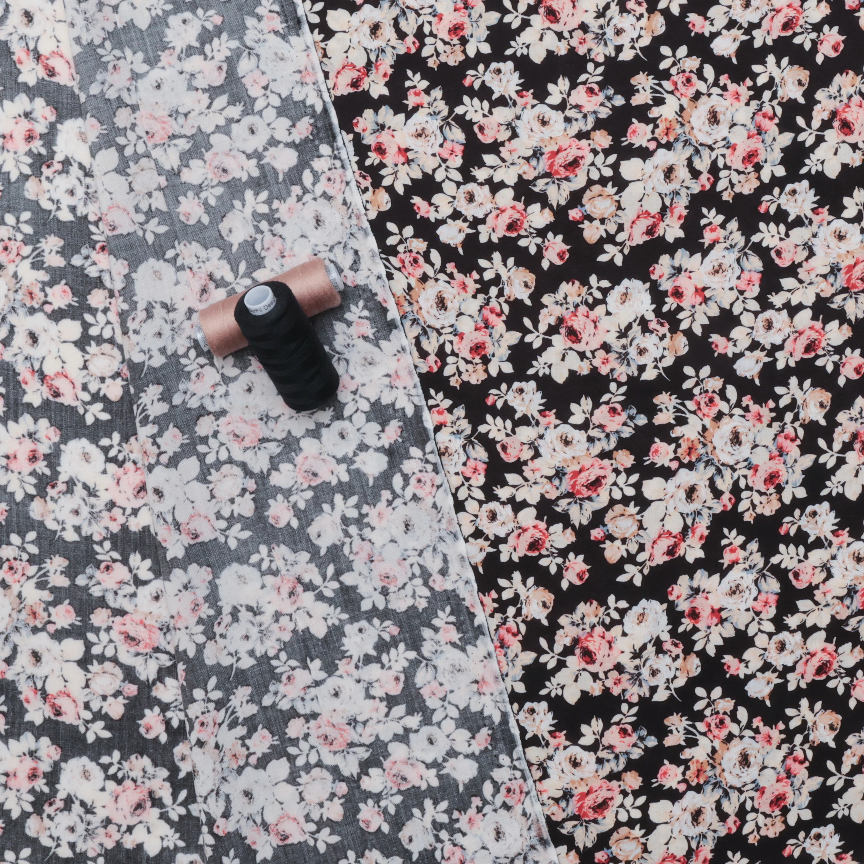 Rayon - Challis Print - Black Taupe Rose - Image 3